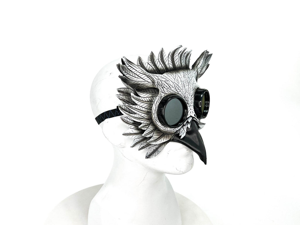 White Horned Owl Goggles Handmade Genuine Leather Mask - 