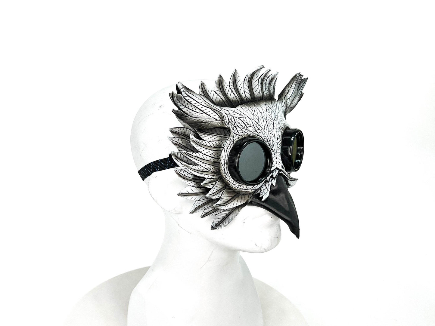 White Horned Owl Goggles Handmade Genuine Leather Mask - 
