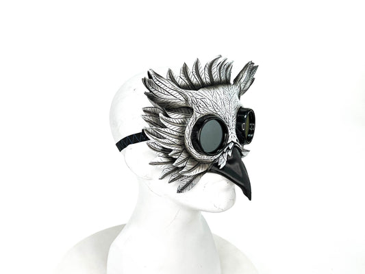White Horned Owl Goggles Handmade Genuine Leather Mask - 