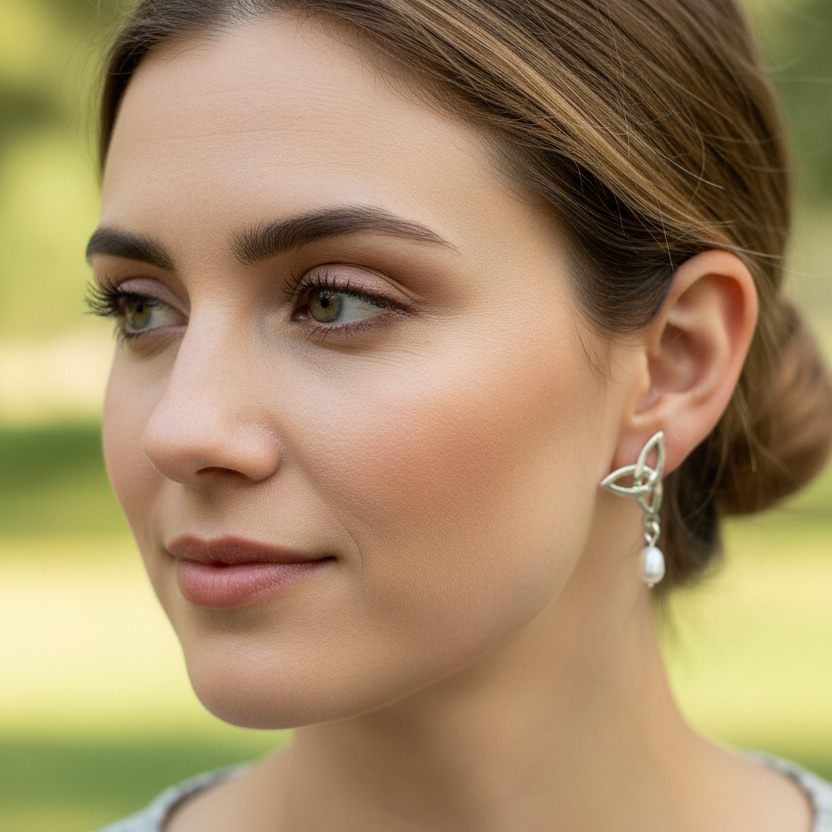 Katina Celtic Knot Pearl Earrings
