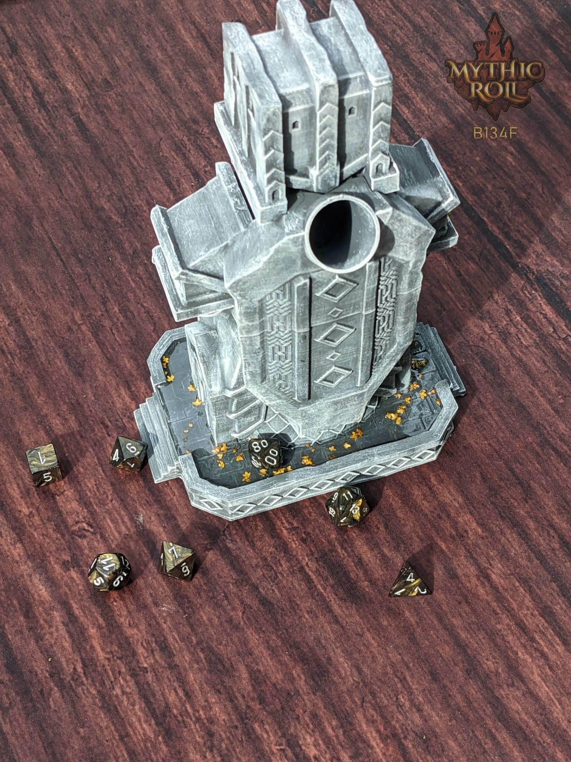 Dwarven Dice Tower - Baldur's Shrine by Unchained Games - Mythic Roll - Carve Your Fate in Stone with Ancestral Echoes and Stout Valor! - Black / Yes- Include Random Dice Set