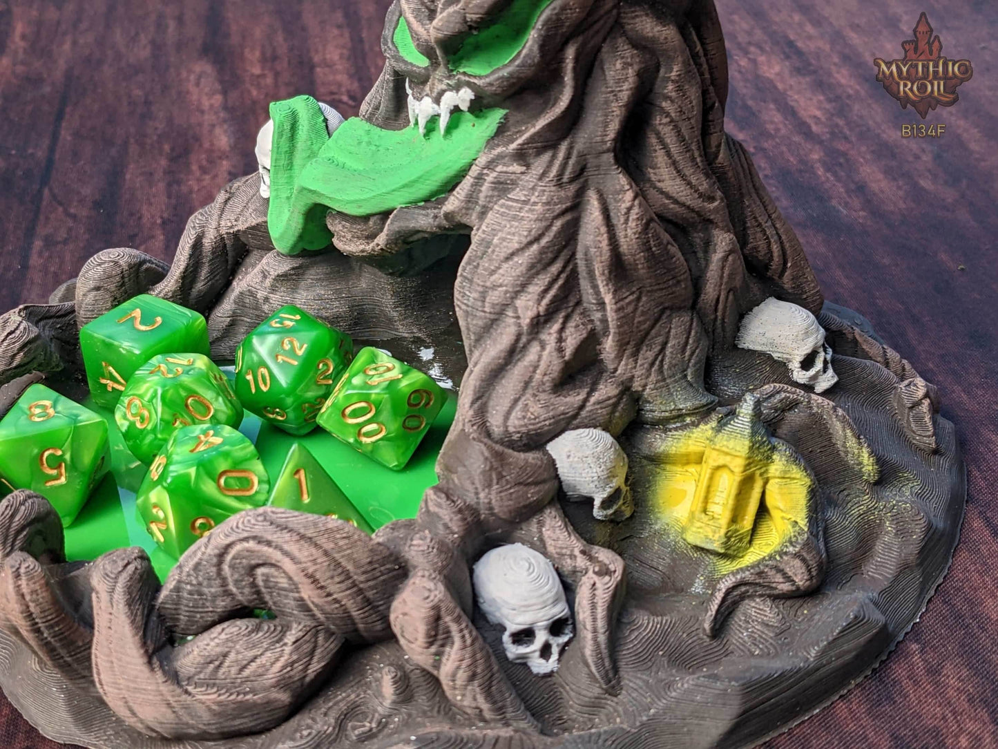Mimic Terror Tree 3D Printed Dice Tower - Mythic Roll Collection by Unchained Games - Monsters and Nature Intertwined! - Black / Yes- Include Random Dice Set