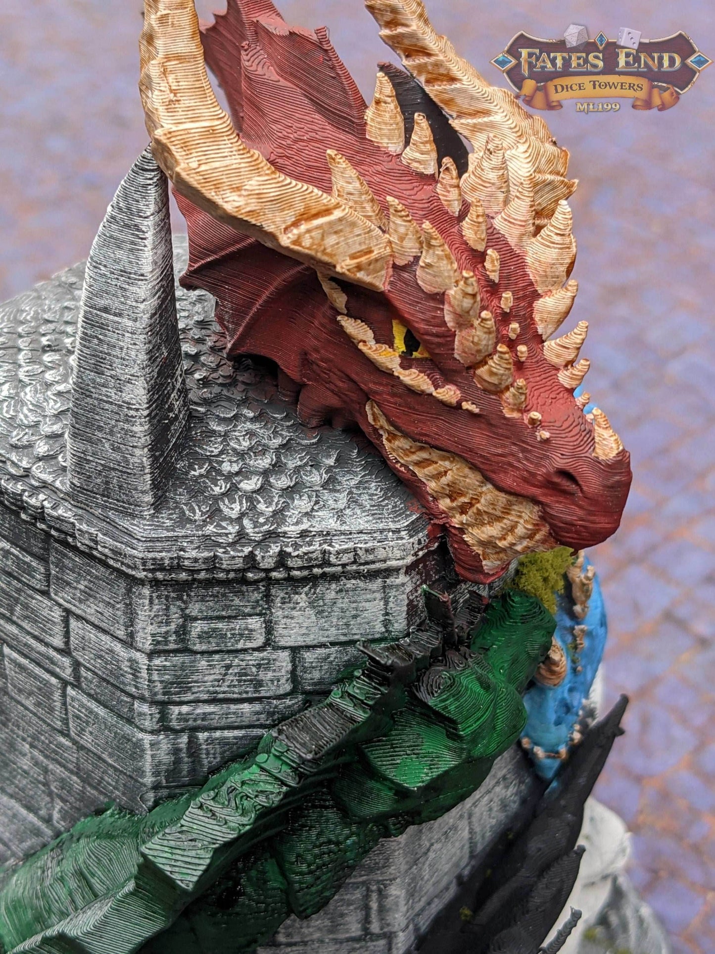 Tiamat Dragon 3D Printed Dice Tower - Fate's End Collection - Tabletop RPG Gaming - DnD D&D - Unleash Fivefold Fury in Your Dice Rolls! - Black / Yes- Include Random Dice Set