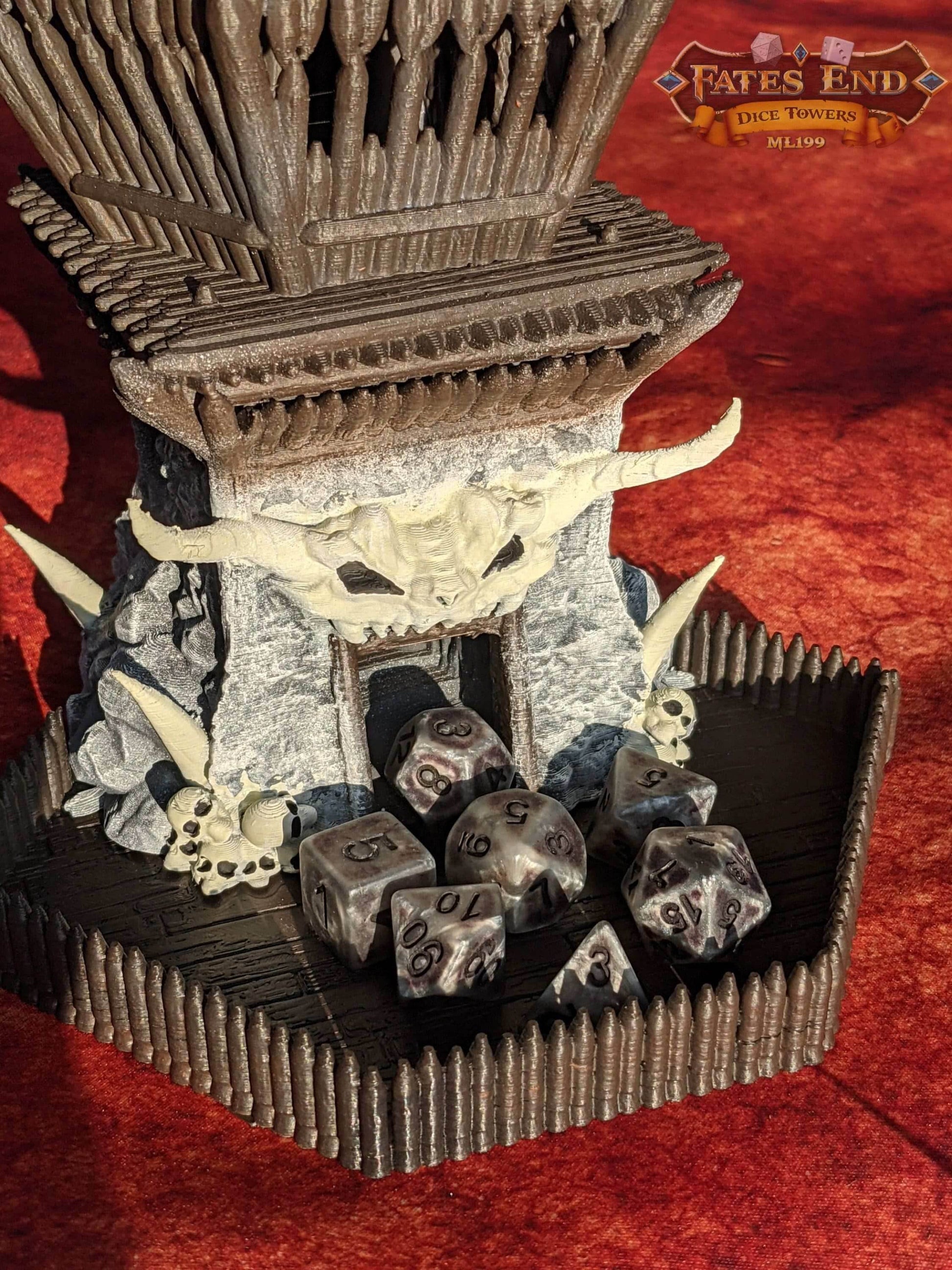 Barbarian Class 3D Printed RPG Dice Tower - Fate's End Collection - Channel the Savage Might of Ancient Warriors with Each Roll. - Black / Yes- Include Random Dice Set