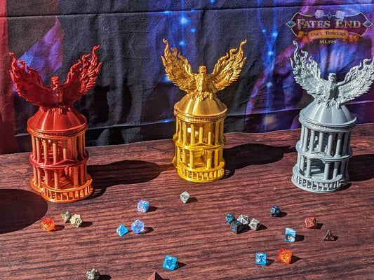 Phoenix 3D Printed Dice Tower - Fate's End Collection - Ignite Your Rolls with Flames of Rebirth and Soaring Resilience. - Black / Yes- Include Random Dice Set