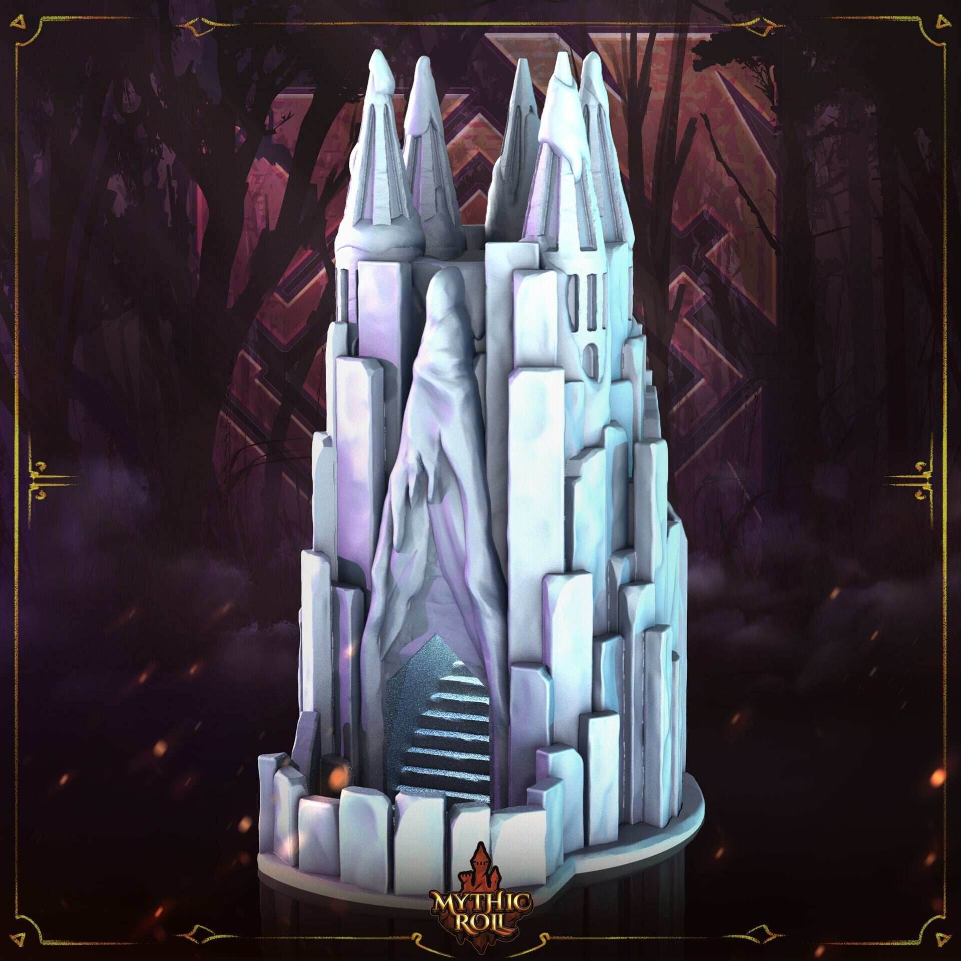 Frost Giant 3D Printed Dice Tower - Mythic Roll Collection by Unchained Games - Unleash the Frozen Might of the Frost Giants! - Black / Yes- Include Random Dice Set