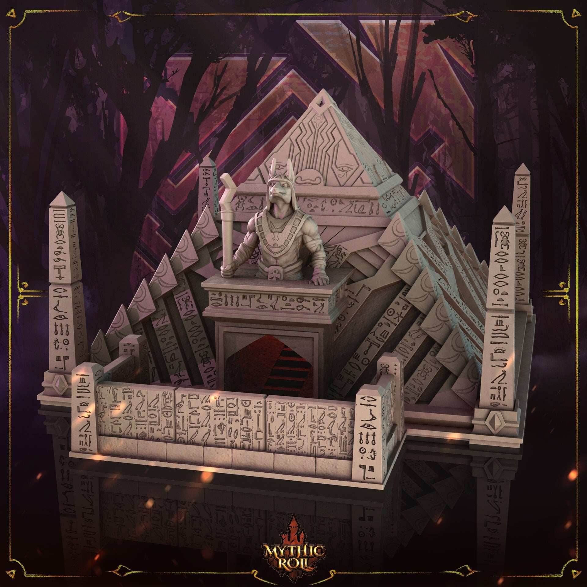 Pharaoh Pyramid 3D Printed Dice Tower - Mythic Roll Collection by Unchained Games - Unearthing Ancient Relics! - Black / Yes- Include Random Dice Set