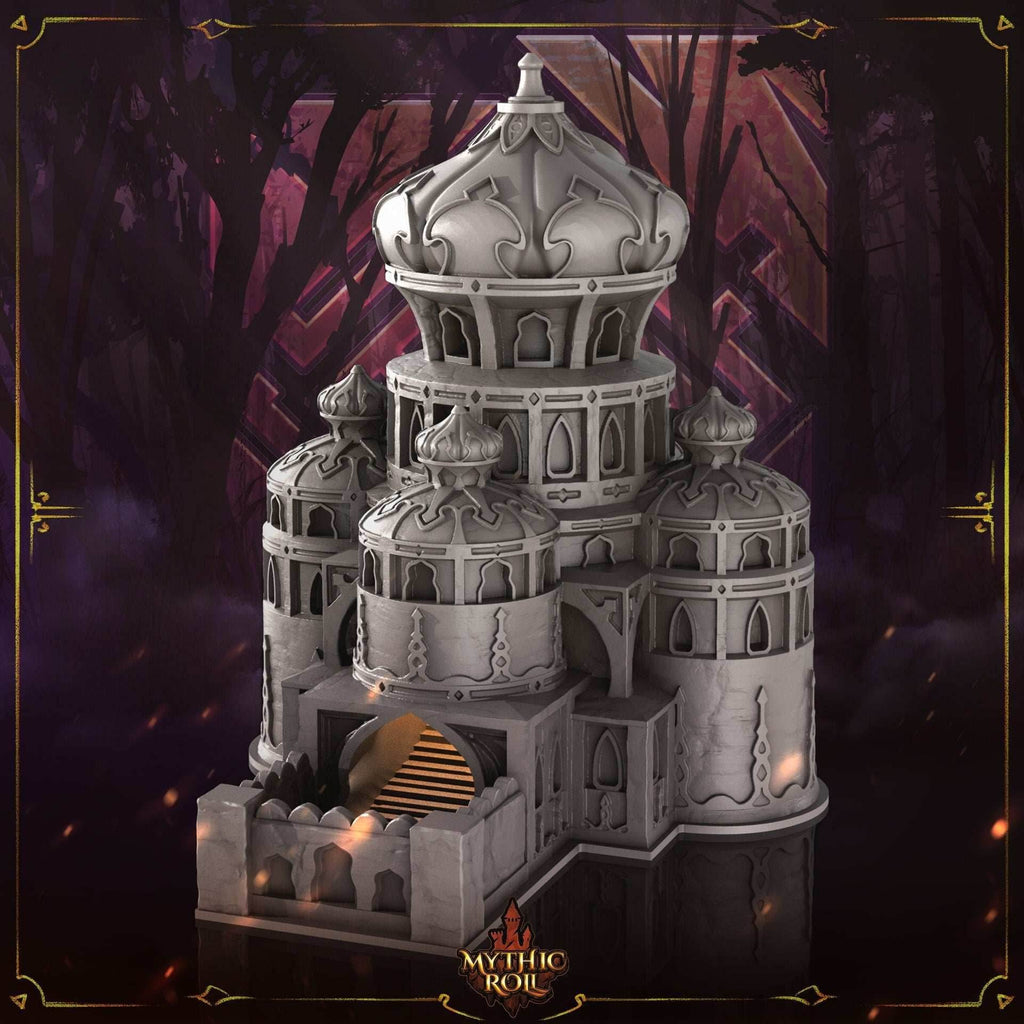Al Qala 3D Printed Dice Tower by Unchained Games - Mythic Roll - Experience the Desert Warrior's Enigmatic Echoes with each roll! - Black / Yes- Include Random Dice Set