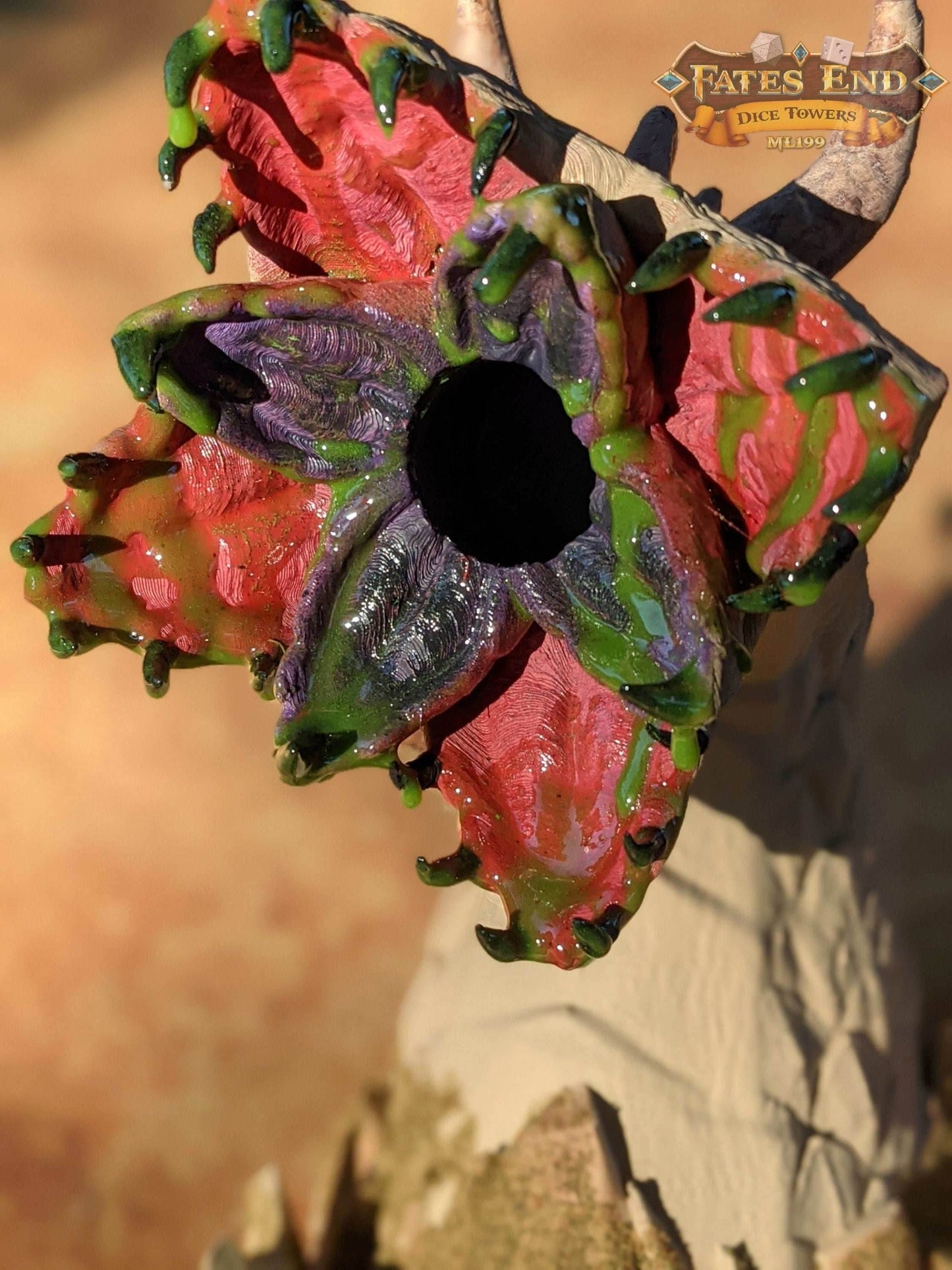 Dune Sand Worm 3D Printed Dice Tower - Fate's End Collection - Embark on a Thrilling Adventure! - Black / Yes- Include Random Dice Set