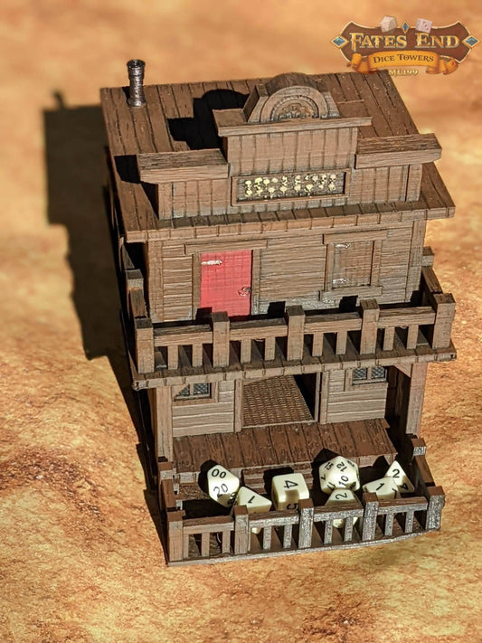 Ghost Town 3D Printed Dice Tower- Fate's End Collection- Have your sidearm ready to draw! - Black / Yes- Include Random Dice Set