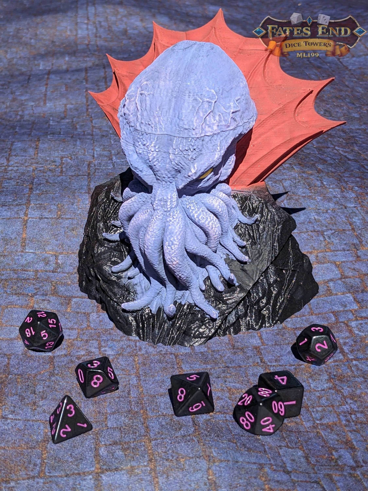 Mind Flayer 3D Printed Dice Jail | RPG Dice Vault | D20 Storage Box | Player Gift - Fate's End Collection - Enter a World of Enigma! - Black / Yes- Include Random Dice Set