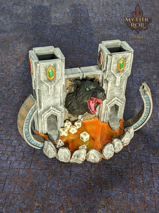 Gates of Valhalla 3D Printed Viking Dice Tower - Mythic Roll Collection by Unchained Games - Unleash the Fury of Ragnarok! - Black / Yes- Include Random Dice Set