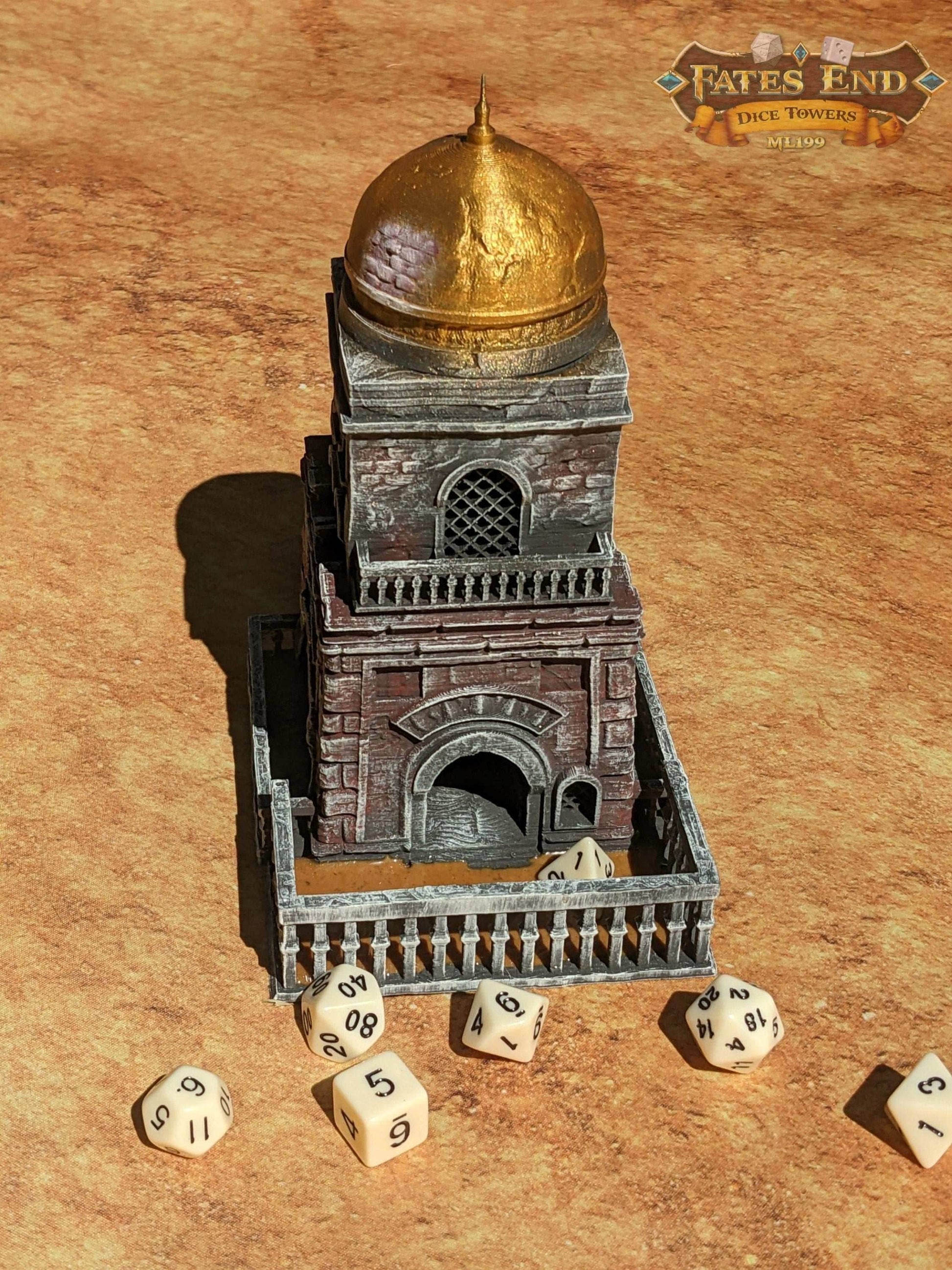 Sand Citadel 3D Printed Dice Tower - Fate's End Collection -Journey through the Sands of Time! - Black / Yes- Include Random Dice Set