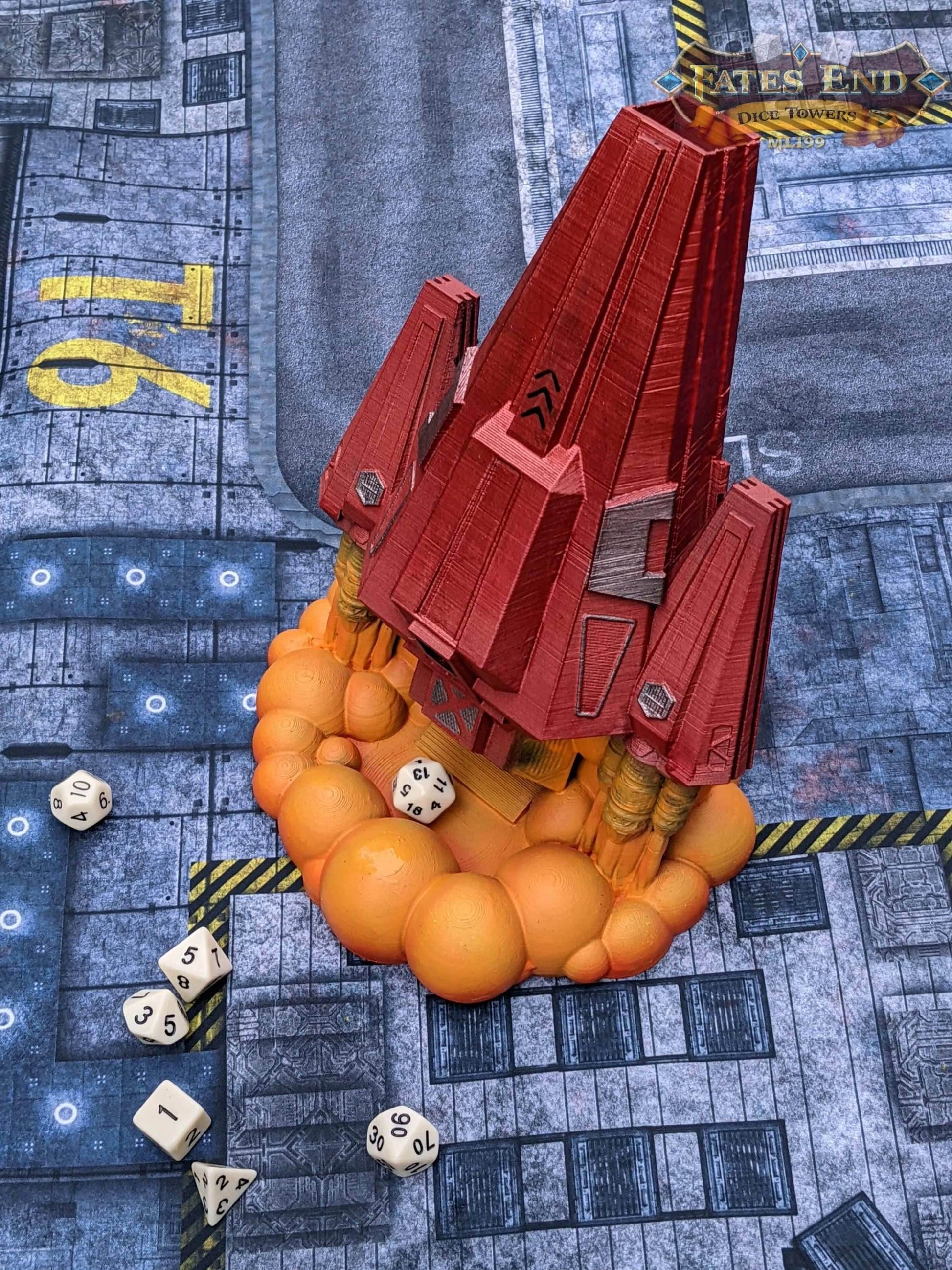 Space Ship 3D Printed Dice Tower - Fate's End Collection - Tabletop RPG Gaming Cyberpunk Cosplay - Traverse Galactic Realms & Stellar Rolls. - Black / Yes- Include Random Dice Set