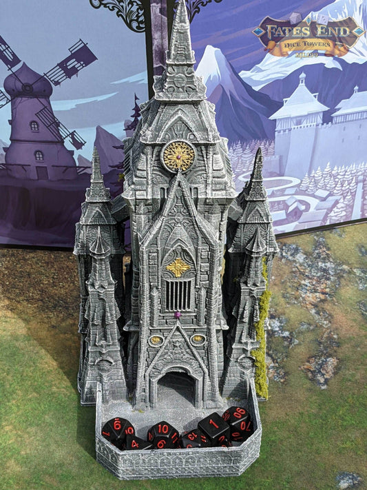 Vampire Cathedral 3D Printed Dice Tower - Fate's End Collection - Tabletop RPG Gaming Fantasy Cosplay - Embrace Dark Majesty! - Black / Yes- Include Random Dice Set