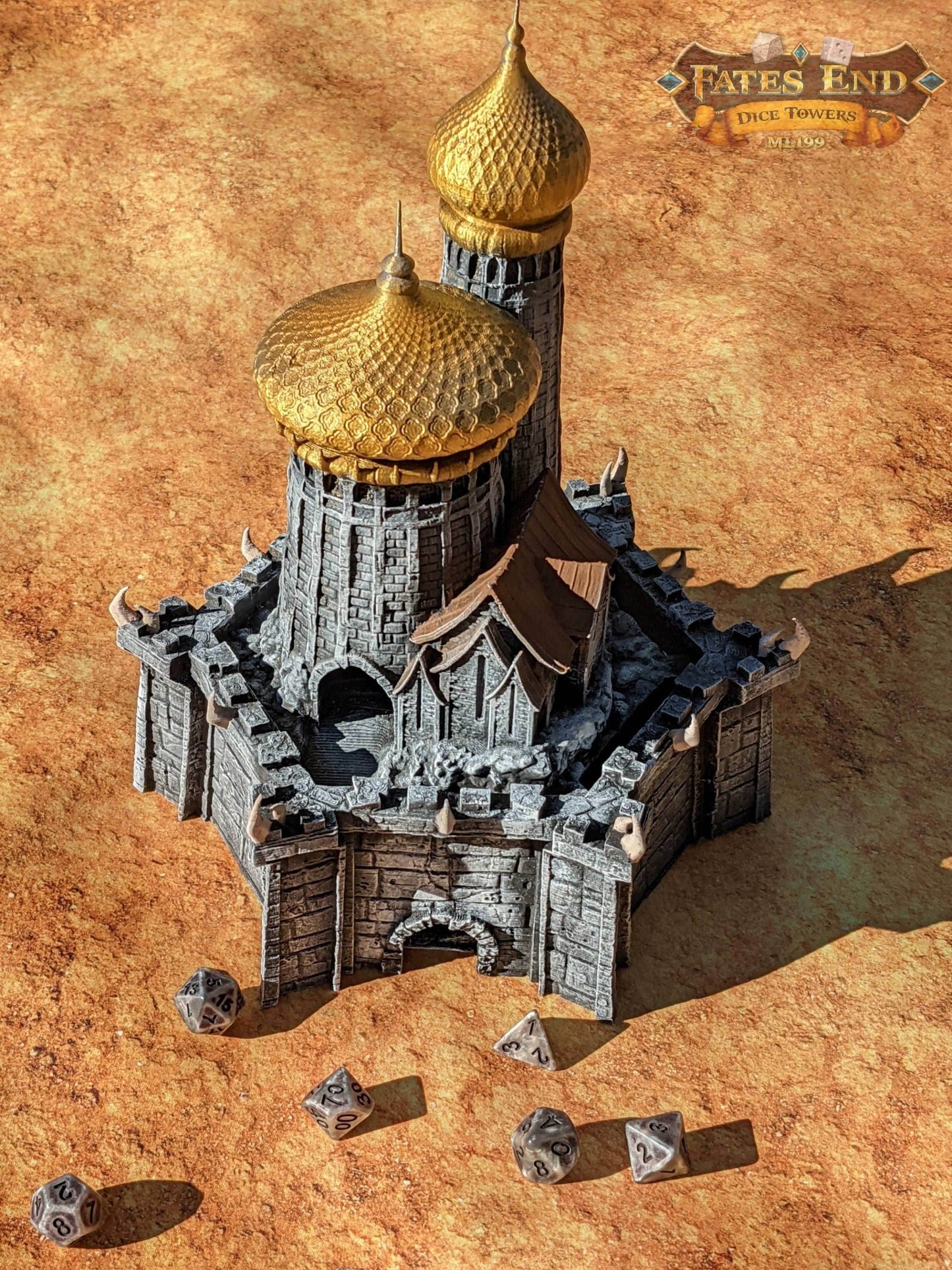 Dragonlance Weis-Hickman 3D Printed Dice Tower - Fate's End Collection - Embark on Legendary Quests, Honoring Epic Narratives with Each Roll - Black / Yes- Include Random Dice Set