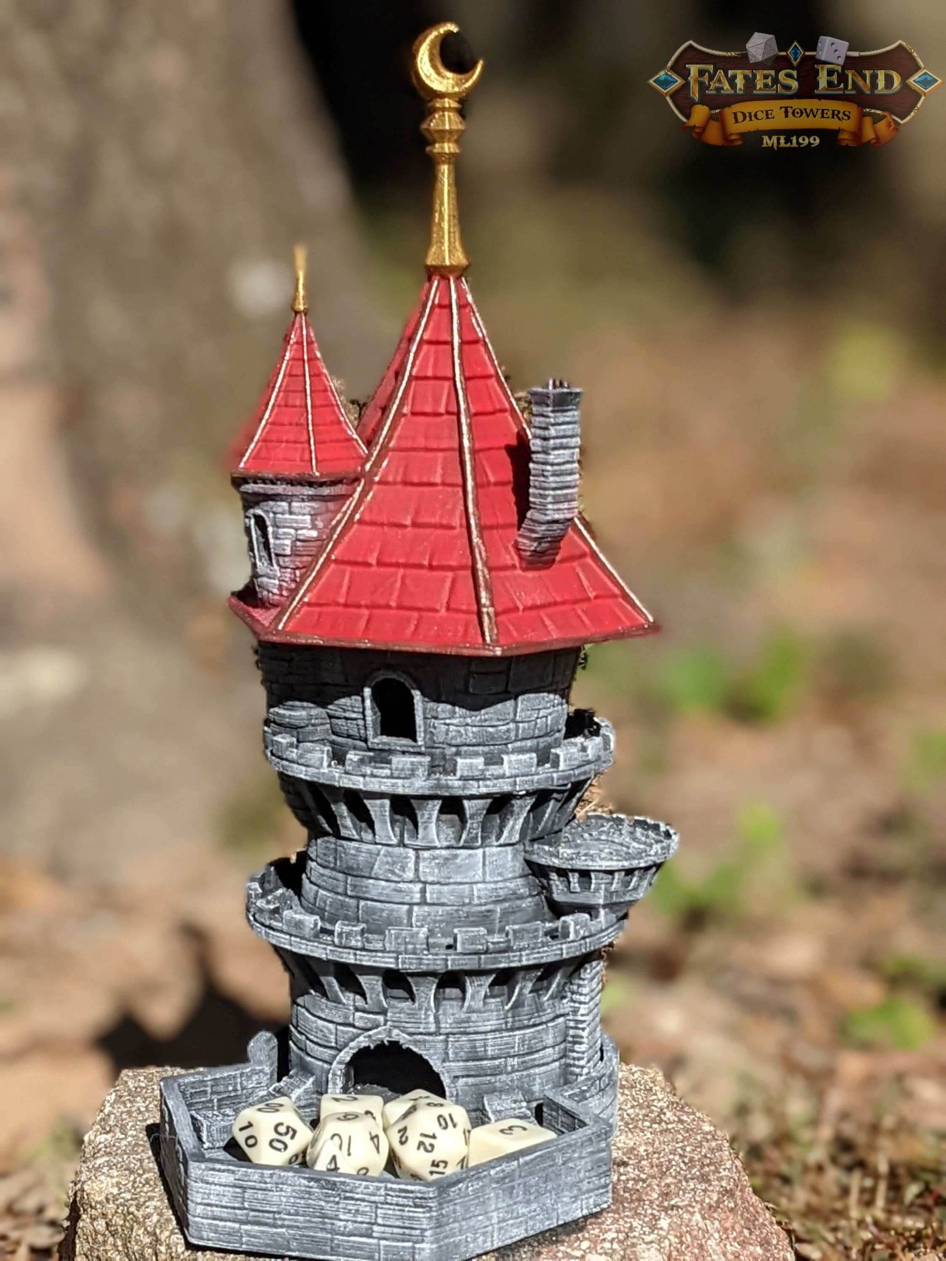 Wizard 3D Printed Dice Tower - Fate's End Collection - Tabletop RPG Gaming Fantasy Cosplay - Channel Arcane Might and Mystical Lore. - Black / Yes- Include Random Dice Set