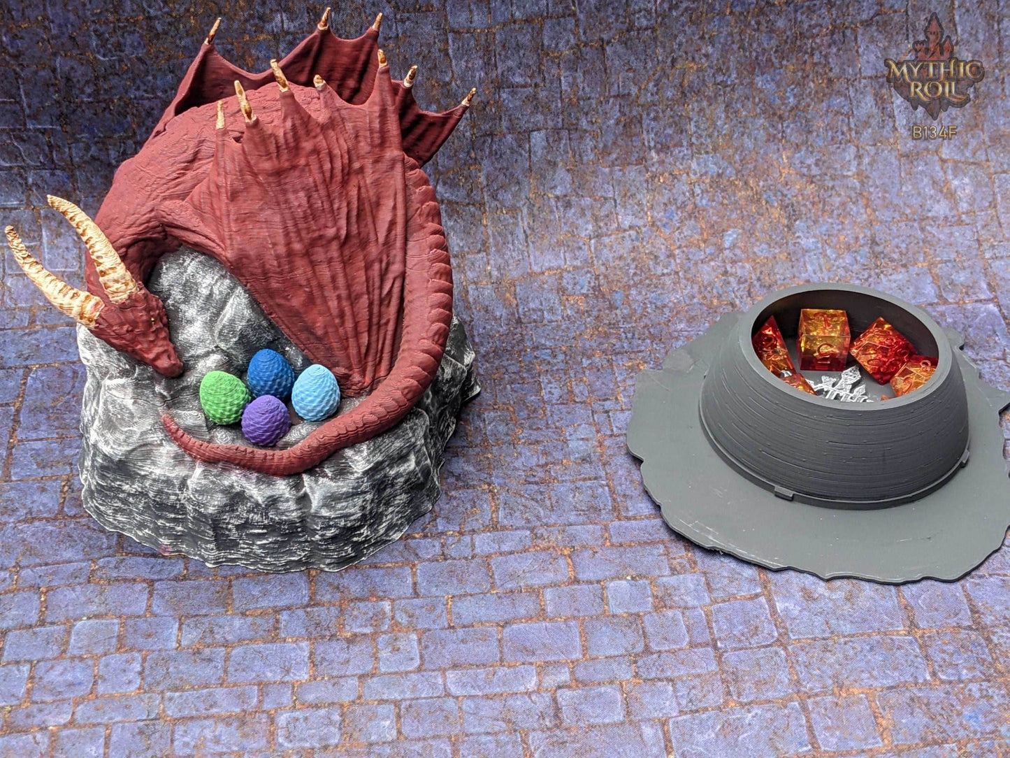 Dragon's Egg Nest 3D Printed Dice Jail - Unchained Games - Mythic Roll Collection - Guard Your Dice in Style! - Black / Yes- Include Random Dice Set