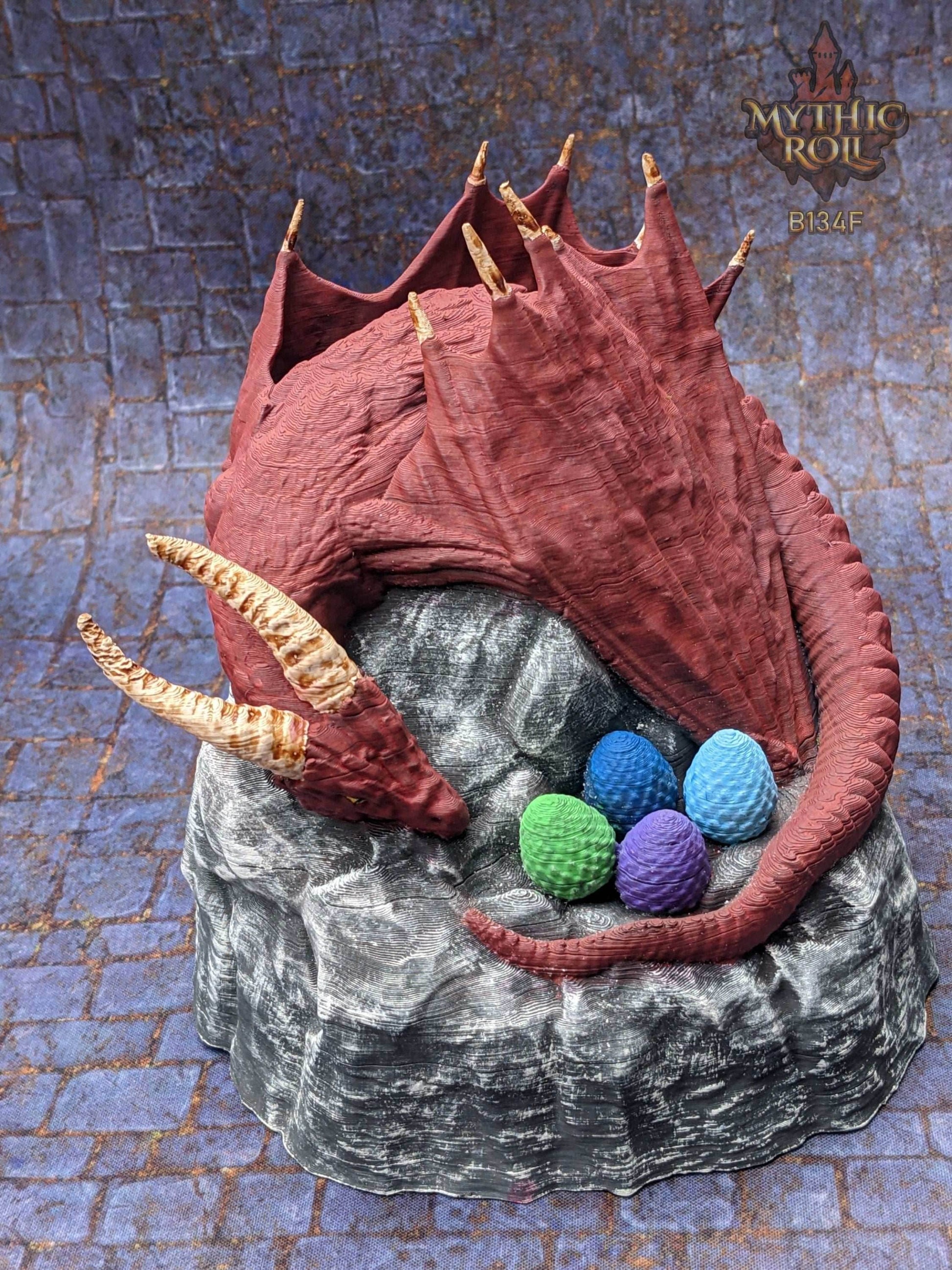 Dragon's Egg Nest 3D Printed Dice Jail - Unchained Games - Mythic Roll Collection - Guard Your Dice in Style! - Black / Yes- Include Random Dice Set