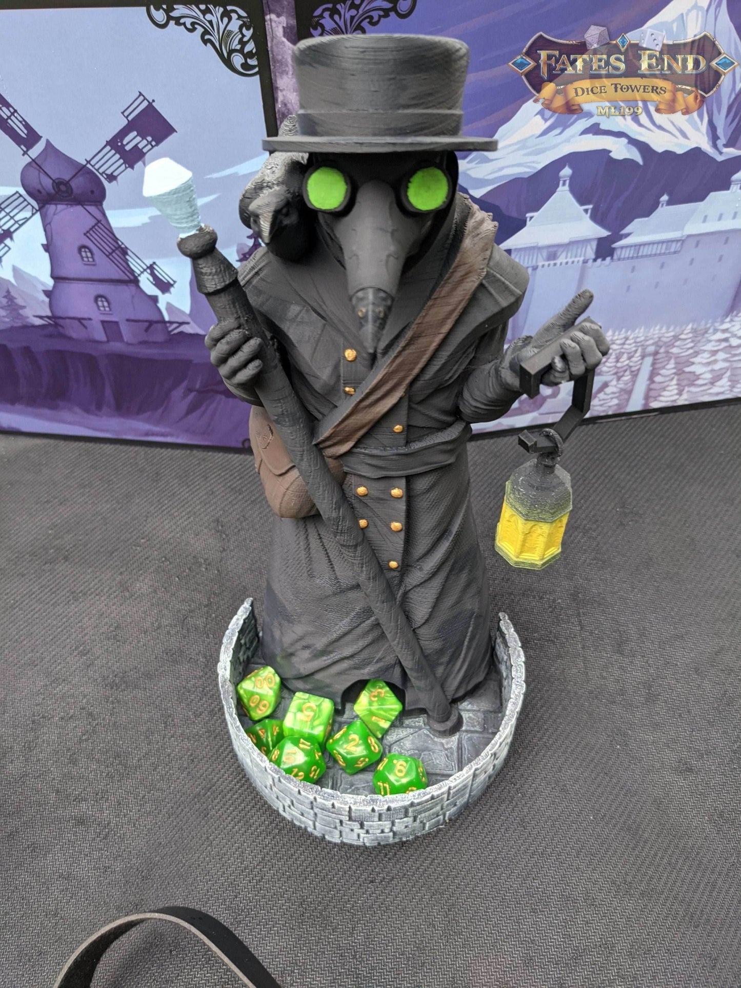 Plague Doctor 3D Printed Dice Tower | RPG Dice Tray | Gothic Decor | Unique Gift - Embrace Dark Ambiance! - Black / Yes- Include Random Dice Set