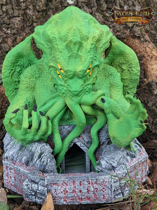 Cthulhu Dice Tower - Fate's End Collection - Unleash Cosmic Dread. Perfect for Lovecraftian Gaming! - Black / Yes- Include Random Dice Set