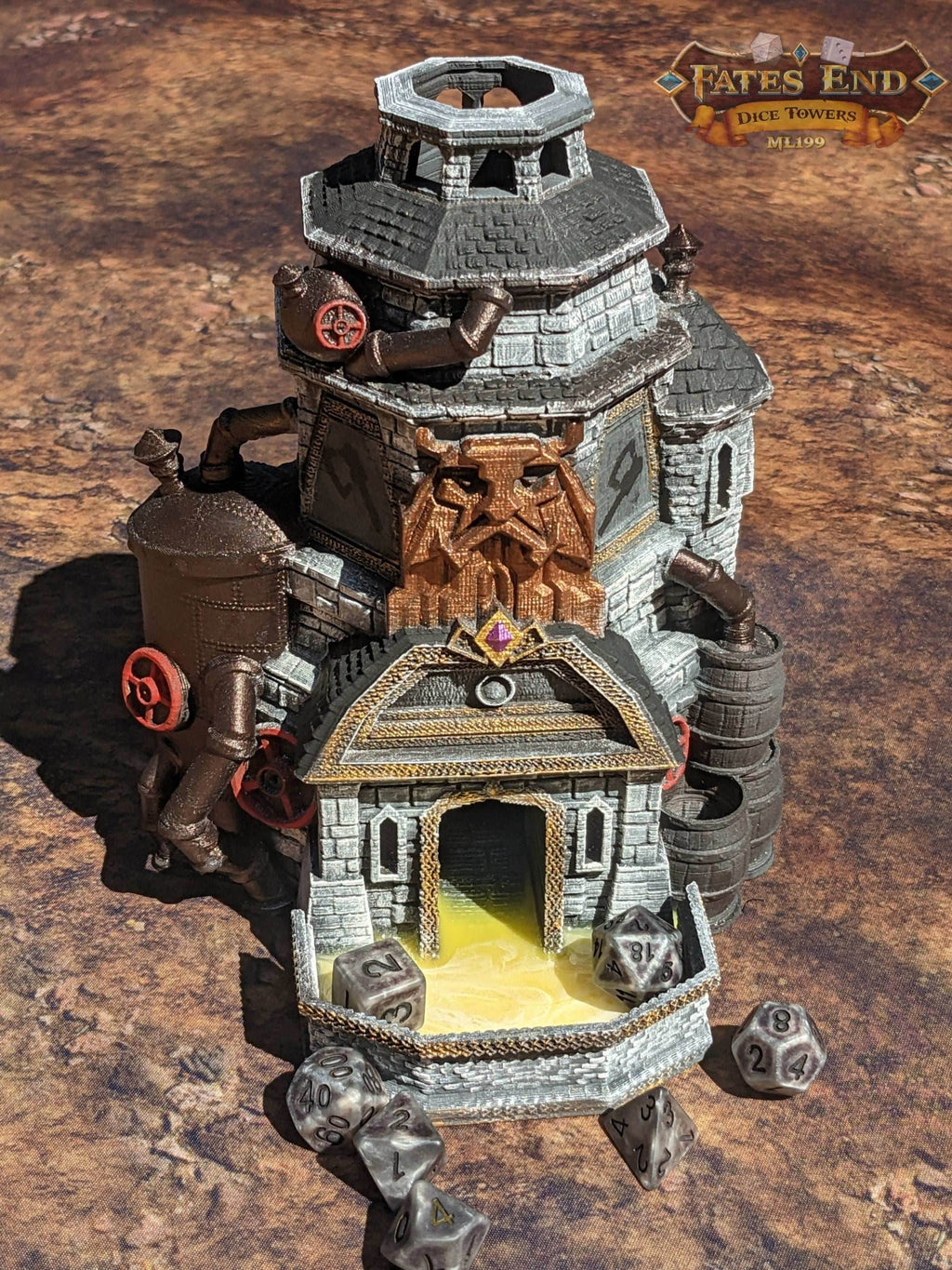 Dwarven Brewery Dice Tower - Fate's End Collection - Pour Forth Legendary Rolls Amidst Ale-Infused Anvils! - Black / Yes- Include Random Dice Set