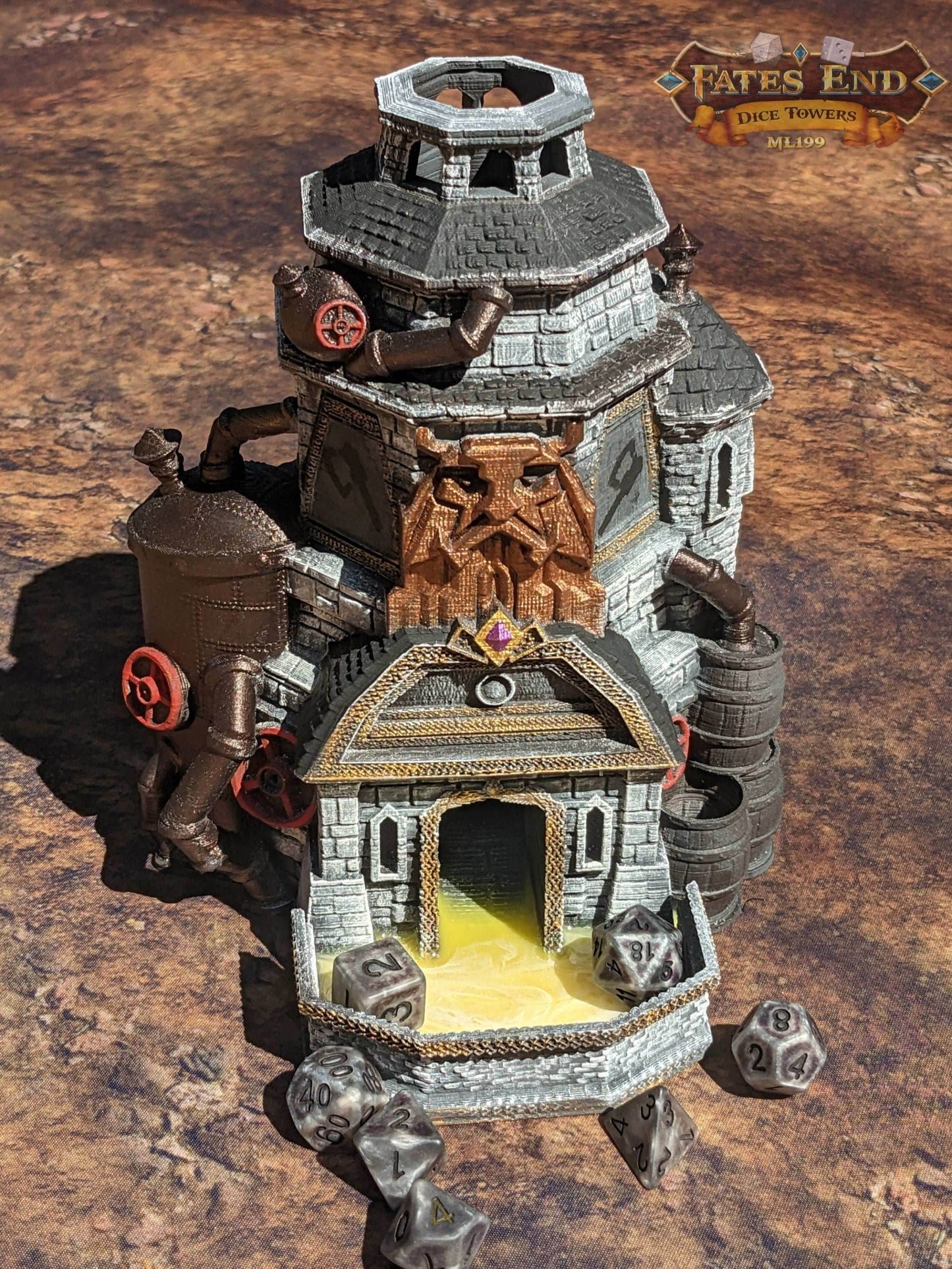 Dwarven Brewery Dice Tower - Fate's End Collection - Pour Forth Legendary Rolls Amidst Ale-Infused Anvils! - Black / Yes- Include Random Dice Set