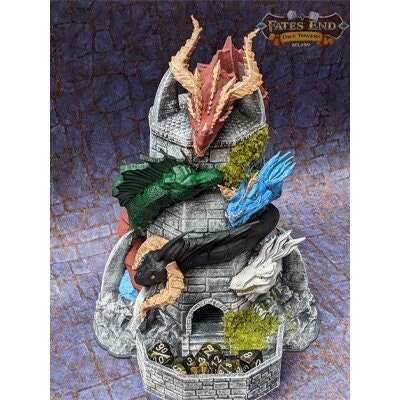 Tiamat Dragon 3D Printed Dice Tower - Fate's End Collection - Tabletop RPG Gaming - DnD D&D - Unleash Fivefold Fury in Your Dice Rolls! - Black / Yes- Include Random Dice Set