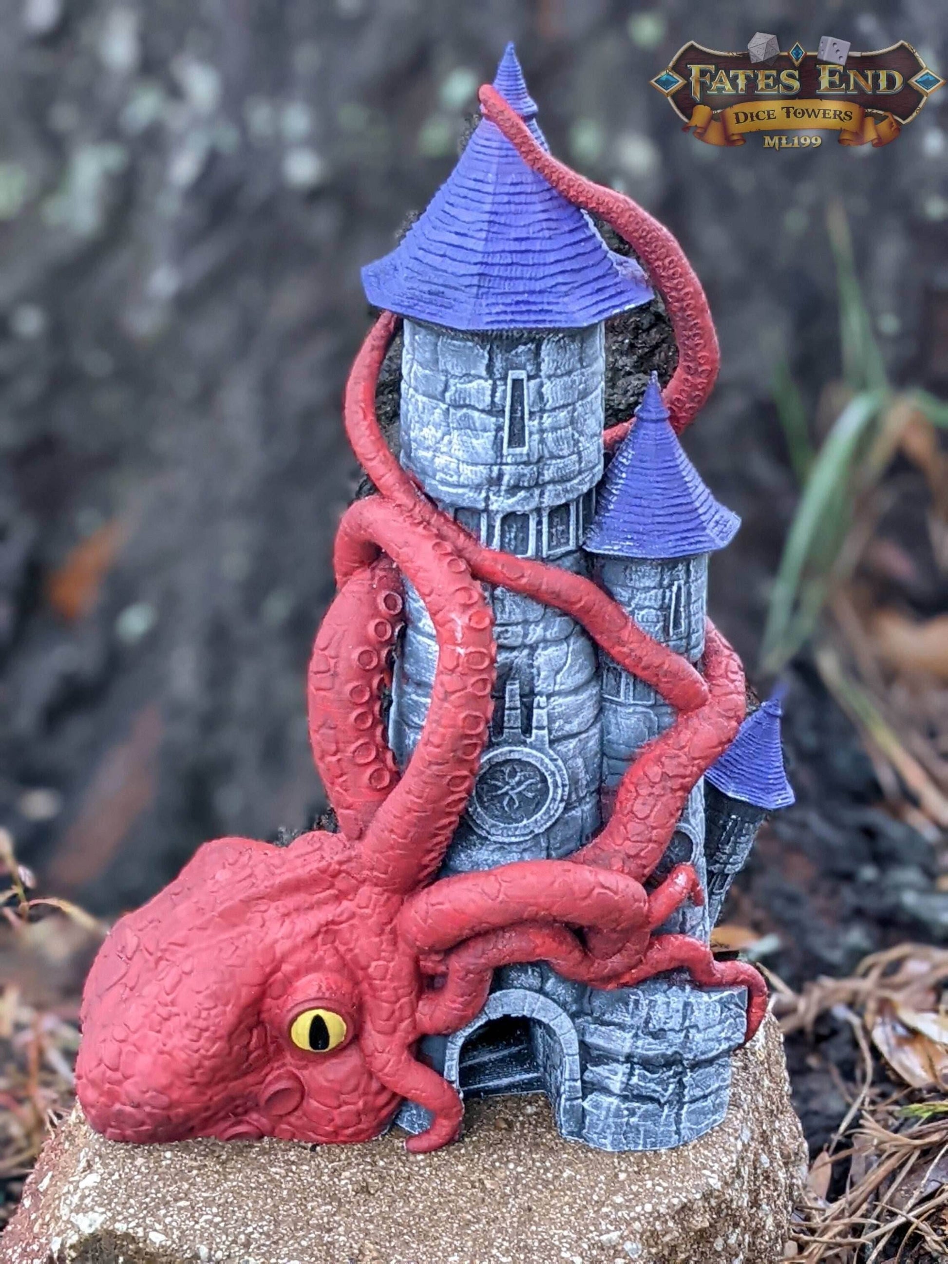 Kraken 3D Printed Dice Tower - Fate's End Collection by Kim Bolt- Release the Kraken!!! - Black / Yes- Include Random Dice Set
