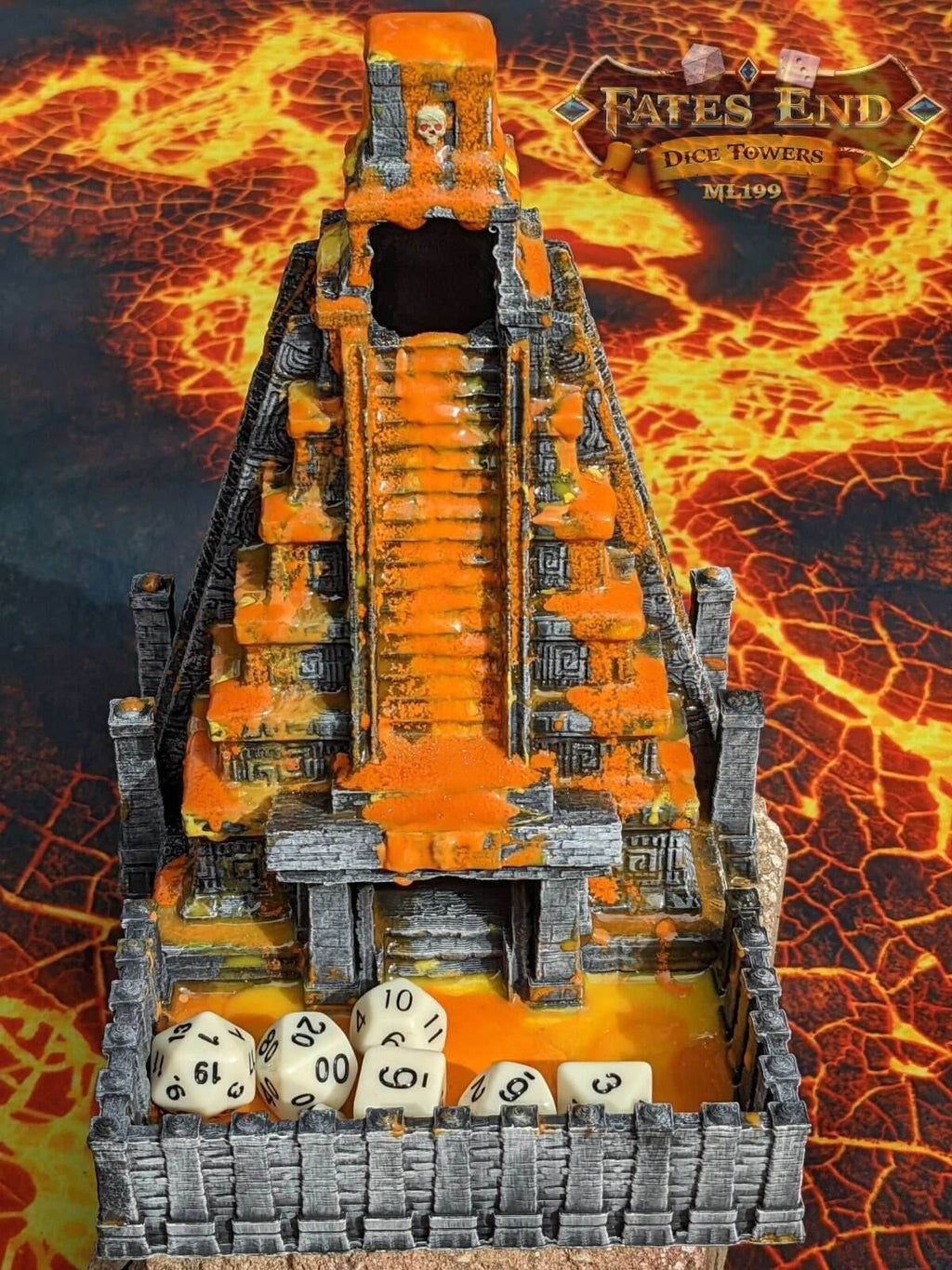 Aztec Style Temple 3D Printed Dice Tower - Fate's End Collection - Tabletop RPG - Unearth Ancient Rolls! - Black / Yes- Include Random Dice Set