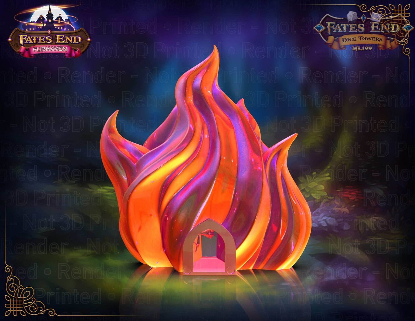 Sorcerer Fire 3D Printed Dice Jail | RPG Dice Vault | D20 Storage Box | Player Gift | Fate's End Collection - Embrace the Arcane Power! - Black / Yes- Include Random Dice Set