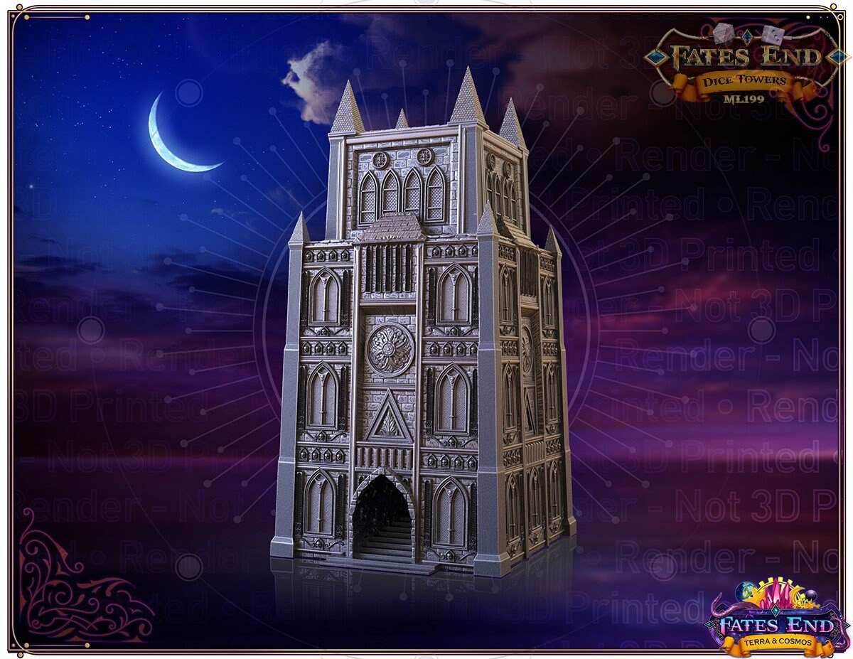 Garrison Fortress 3D Printed Cathedral Dice Tower - Fate's End Collection by Kim Bolt- Defend Your Realm & Guard Your Rolls! - Black / Yes- Include Random Dice Set