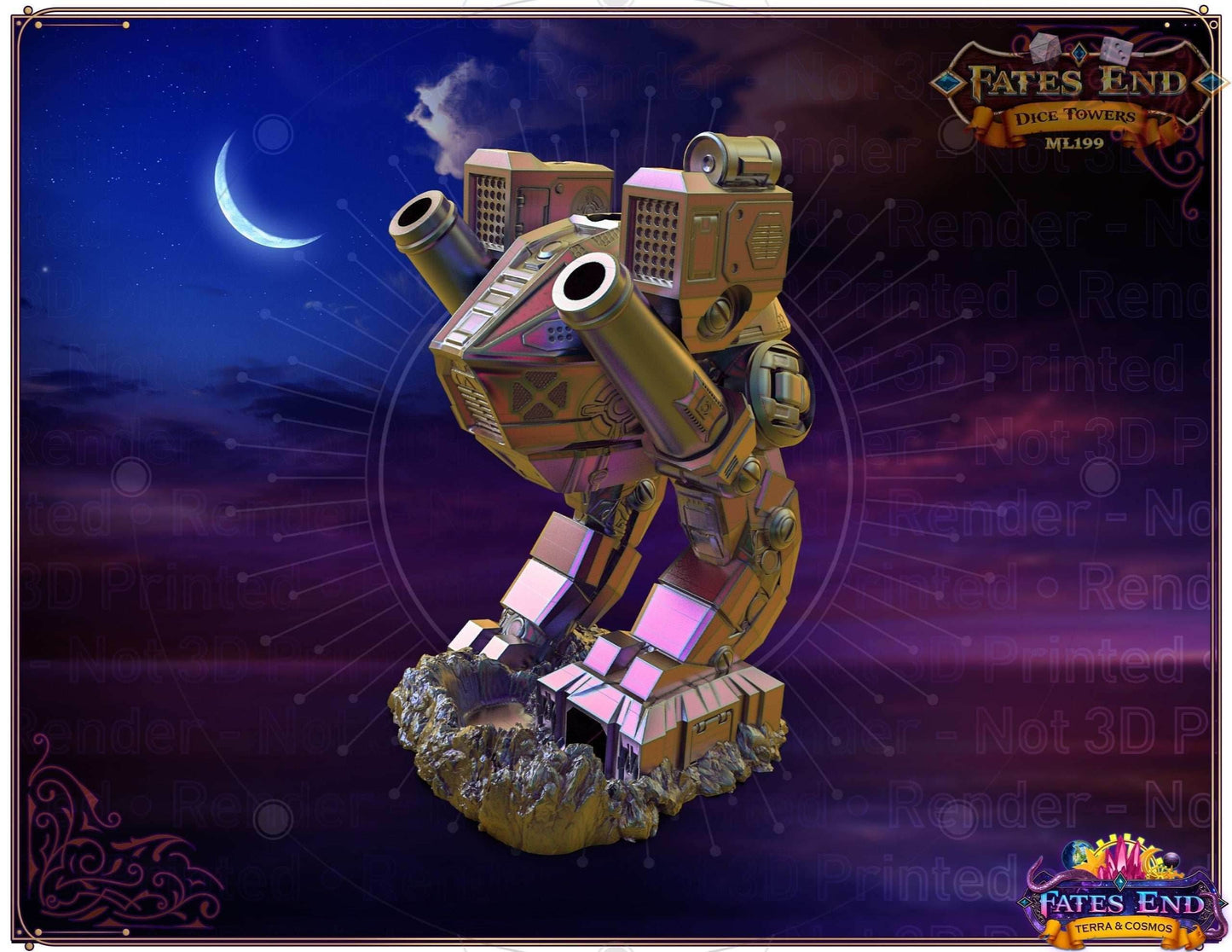 Mech Robot Sci-Fi 3D Printed Dice Tower - Fate's End Collection - Embrace the Power! - Black / Yes- Include Random Dice Set