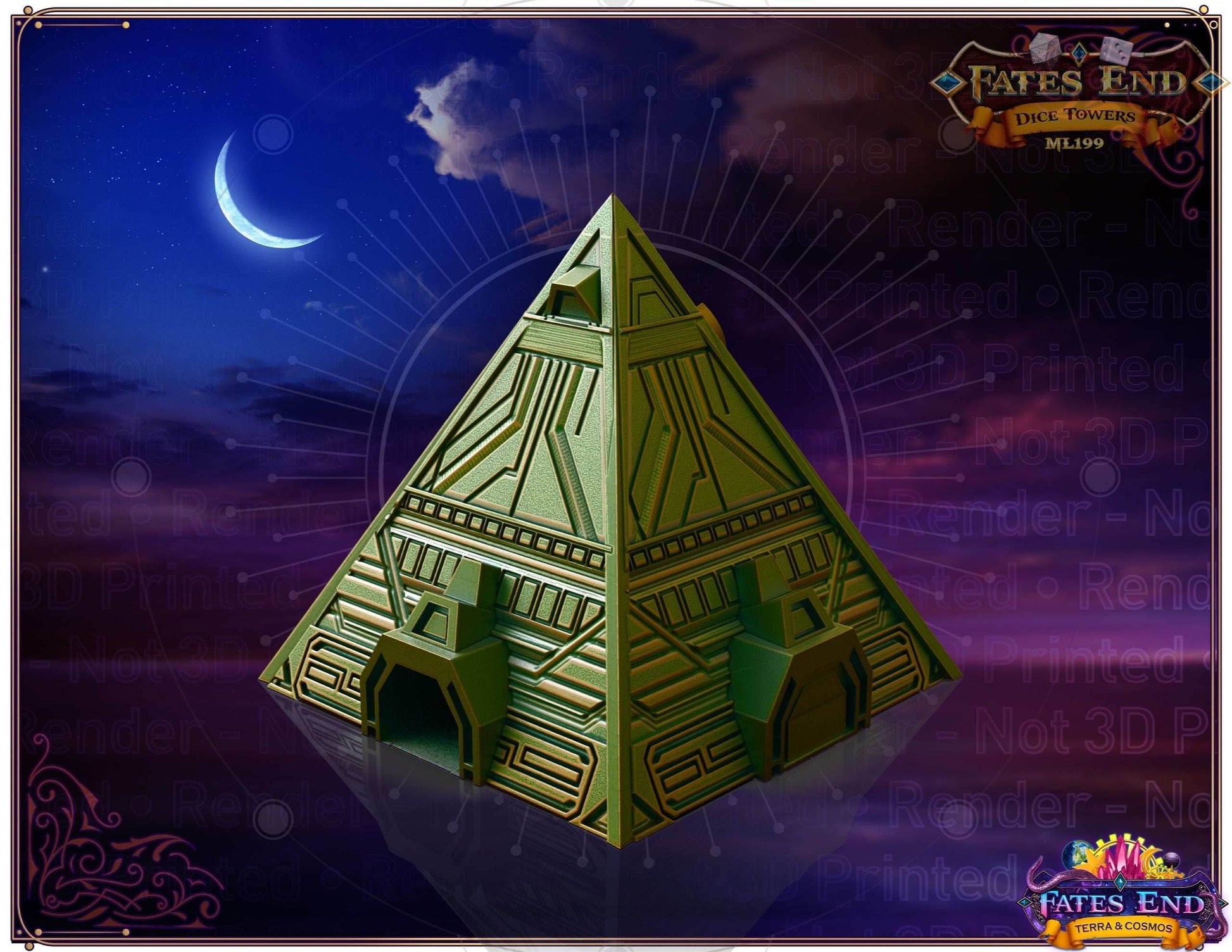 Alien Pyramid 3D Printed Dice Tower - Fate's End Collection - Channel Cosmic Mysteries with Each Ancient Roll! - Black / Yes- Include Random Dice Set