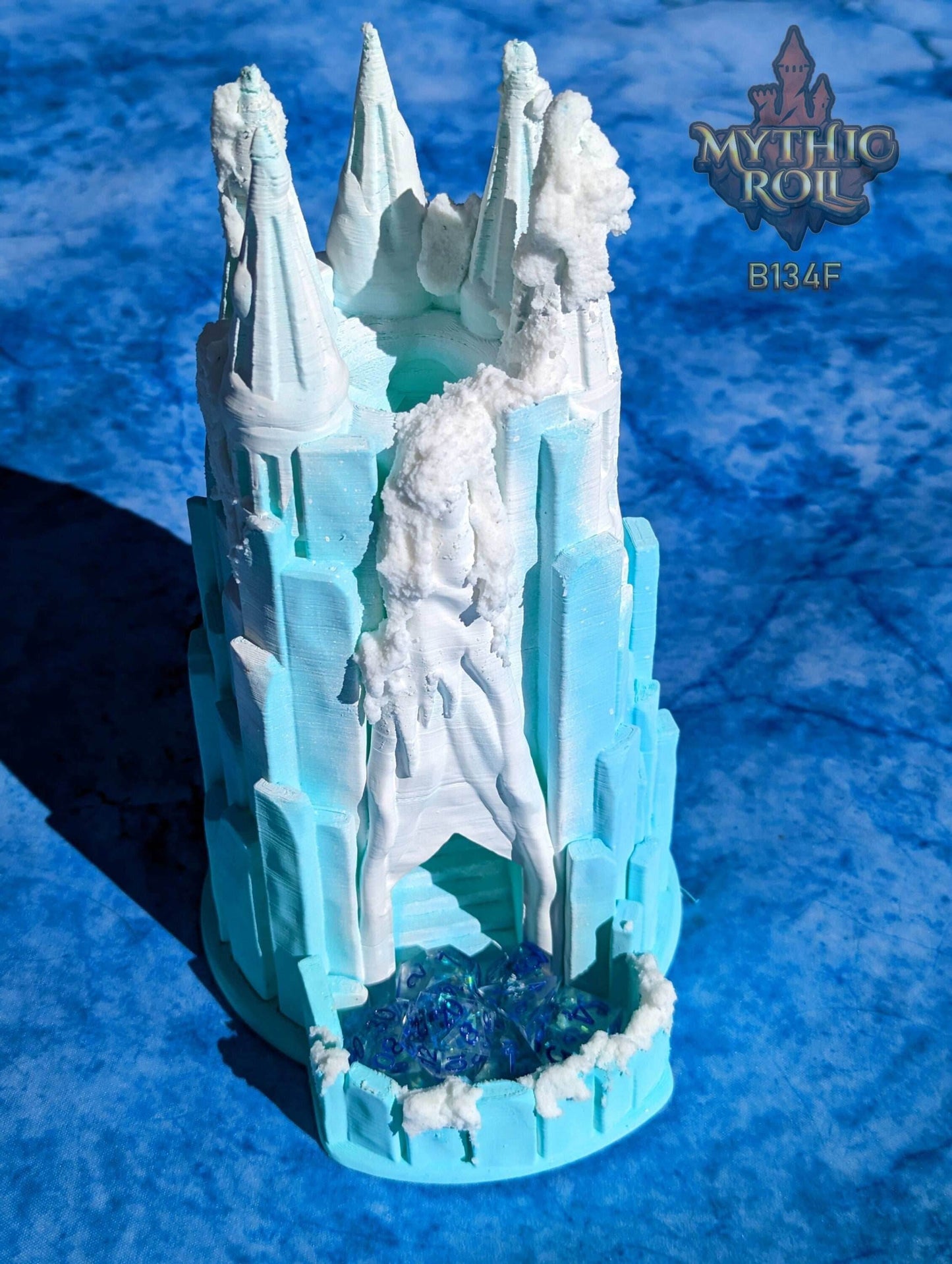 Frost Giant 3D Printed Dice Tower - Mythic Roll Collection by Unchained Games - Unleash the Frozen Might of the Frost Giants! - Black / Yes- Include Random Dice Set