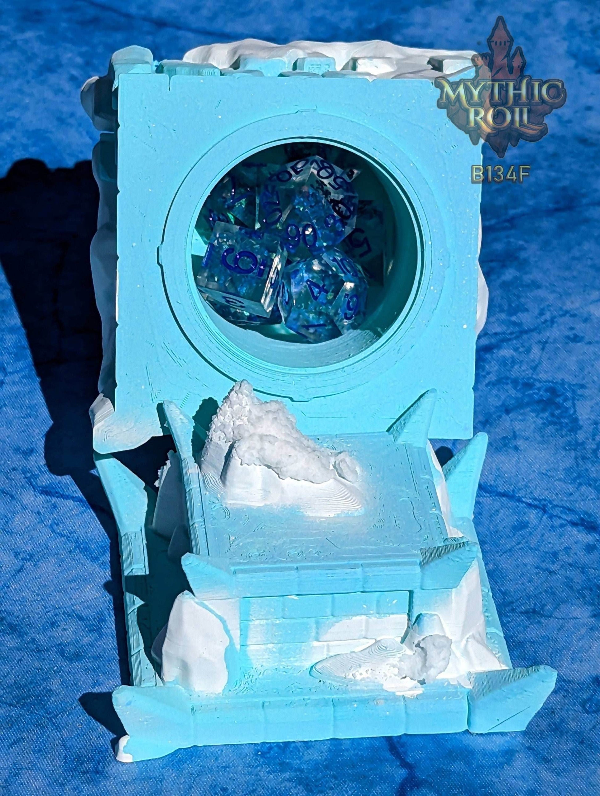 Frost Giant 3D Printed Dice Jail | RPG Dice Vault | D20 Box | DnD Player Gift | Mythic Roll by Unchained Games- A Frozen Prison of Ice! - Black / Yes- Include Random Dice Set