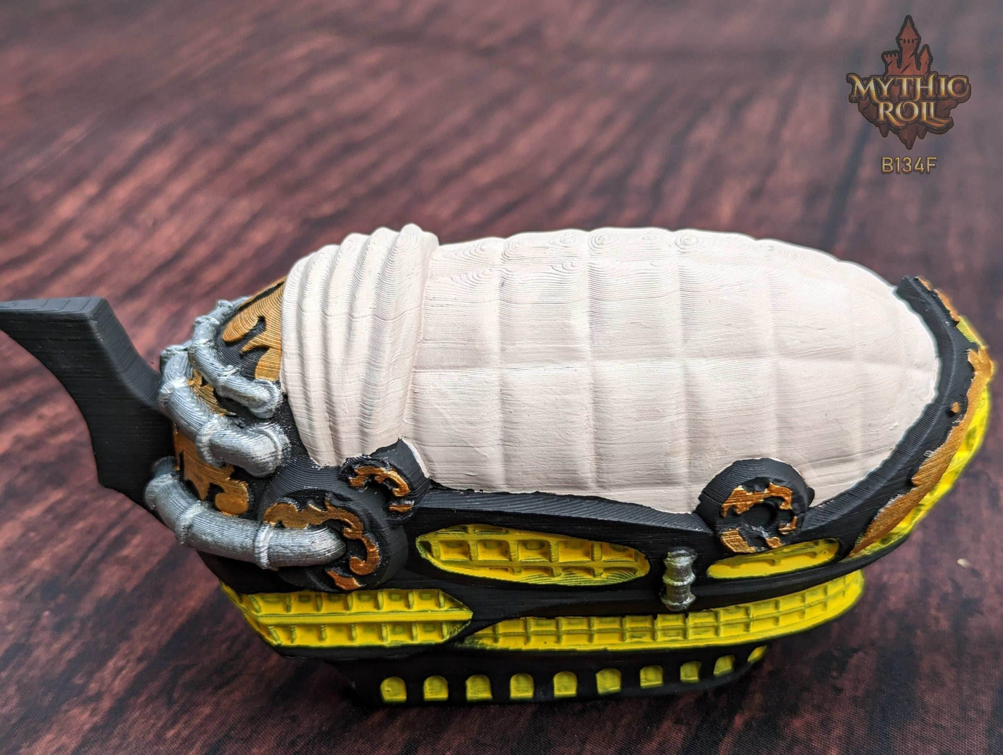 Steampunk Blimp Airship 3D Printed Dice Vault - Mythic Roll by Unchained Games | RPG Dice Jail | D20 Dice Box - Elevate Your Rolls! - Black / Yes- Include Random Dice Set