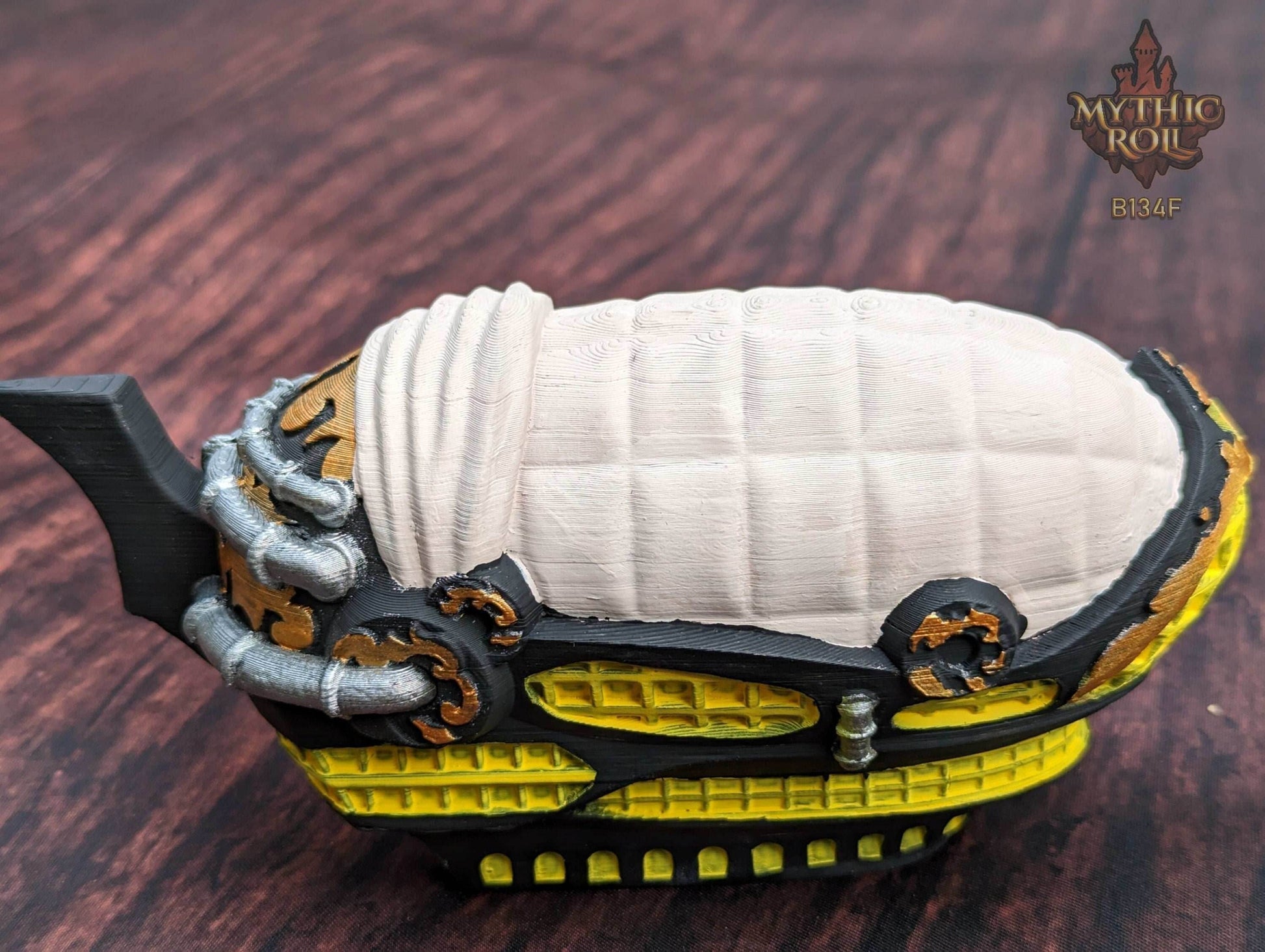 Steampunk Blimp Airship 3D Printed Dice Vault - Mythic Roll by Unchained Games | RPG Dice Jail | D20 Dice Box - Elevate Your Rolls! - Black / Yes- Include Random Dice Set