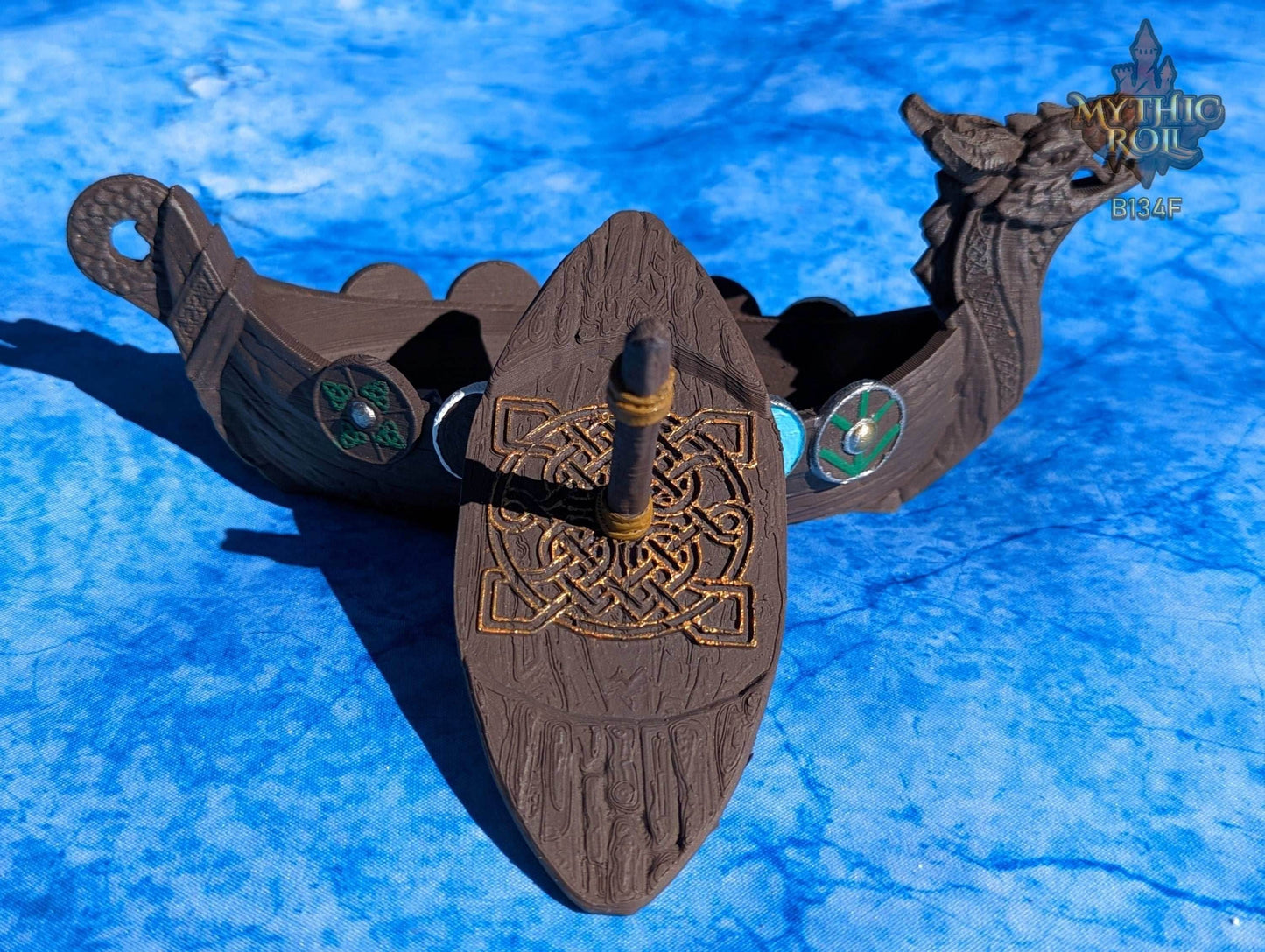 Viking Longboat 3D Printed Dice Jail | RPG Dice Vault | D20 Storage Box | Player Gift | Mythic Roll by Unchained Games - Black / Yes- Include Random Dice Set