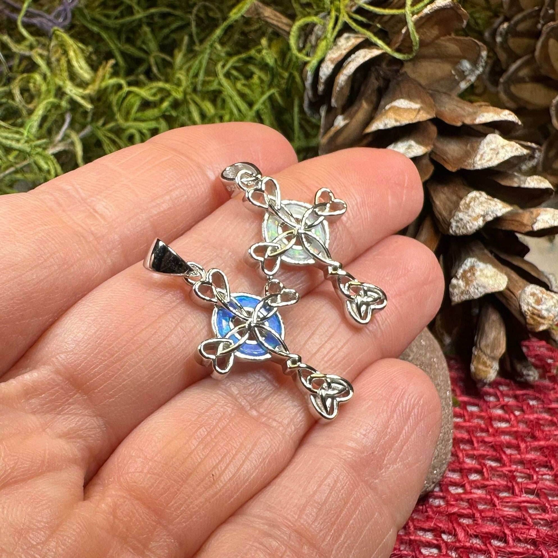 Gaelle Celtic Cross Opal Necklace - Blue