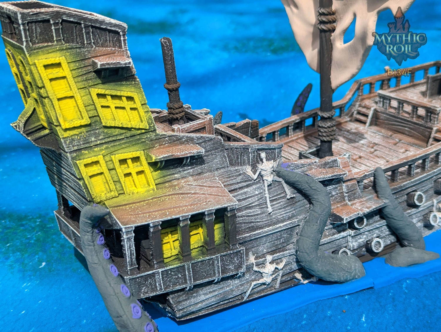 Ghost Pirate Ship 3D Printed Dice Tower - Mythic Roll Collection by Unchained Games | Dice Tray | D20 Dice Vault - Set sail into the unknown! - Black / Yes- Include Random Dice Set