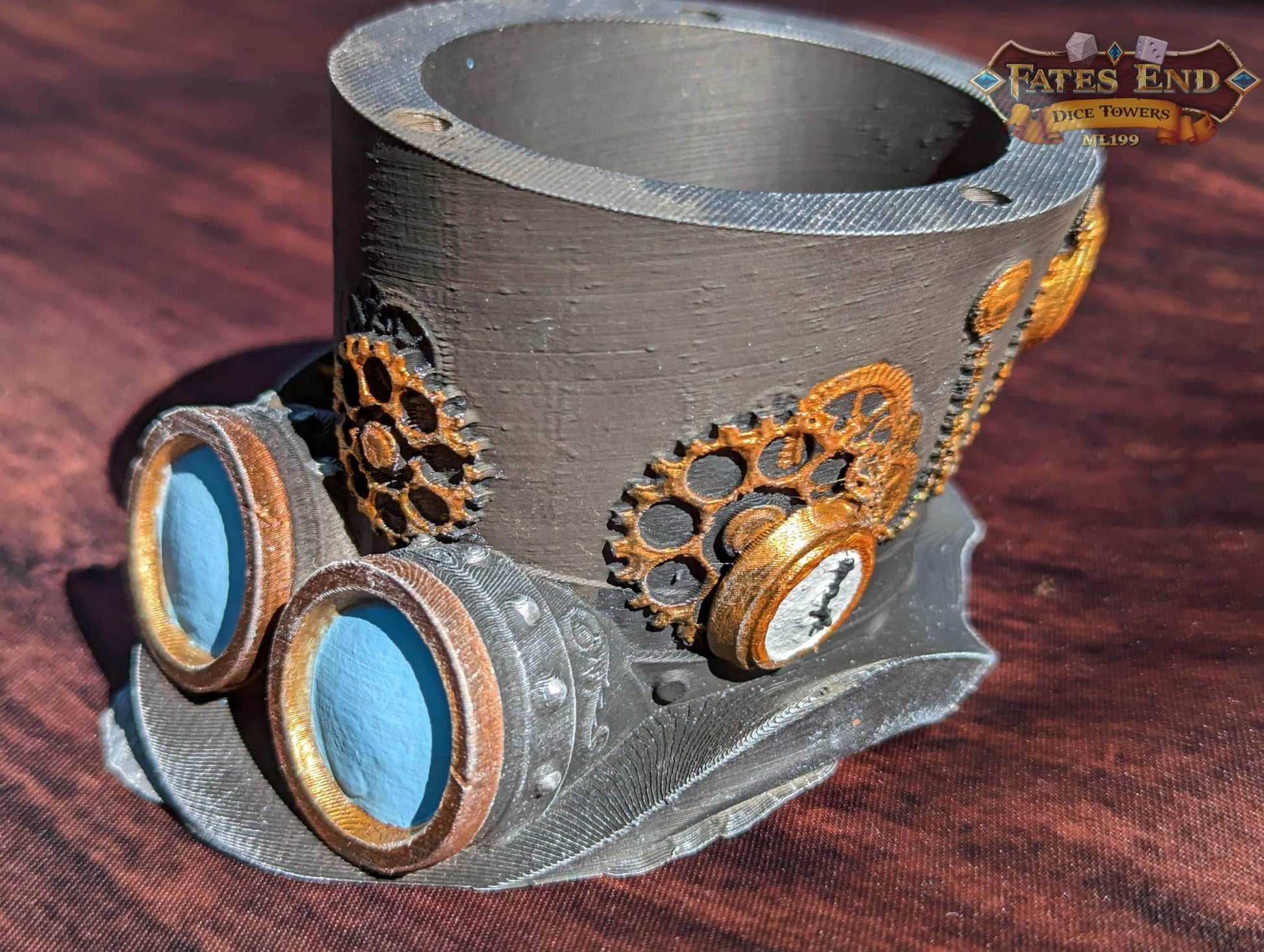 Steampunk Clock Hat 3D Printed Dice Vault - Fate's End Collection | RPG Dice Jail | D20 Dice Box | - Industrial Victorian Elegance! - Black / Yes- Include Random Dice Set