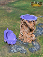 Druid's Crystal Focus 3D Printed Dice Jail | RPG Dice Vault | D20 Box | Player Gift - Guard Your Dice with Nature's Luminous Mystique! - Black / Yes- Include Random Dice Set