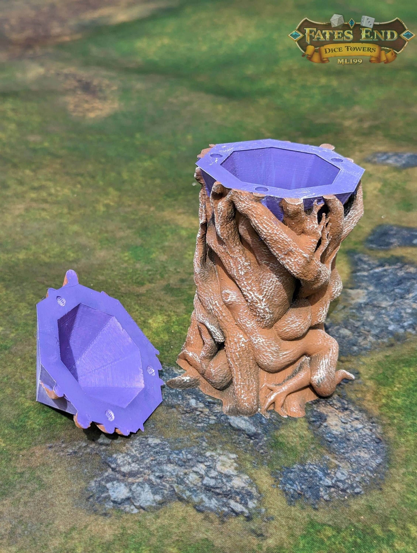 Druid's Crystal Focus 3D Printed Dice Jail | RPG Dice Vault | D20 Box | Player Gift - Guard Your Dice with Nature's Luminous Mystique! - Black / Yes- Include Random Dice Set