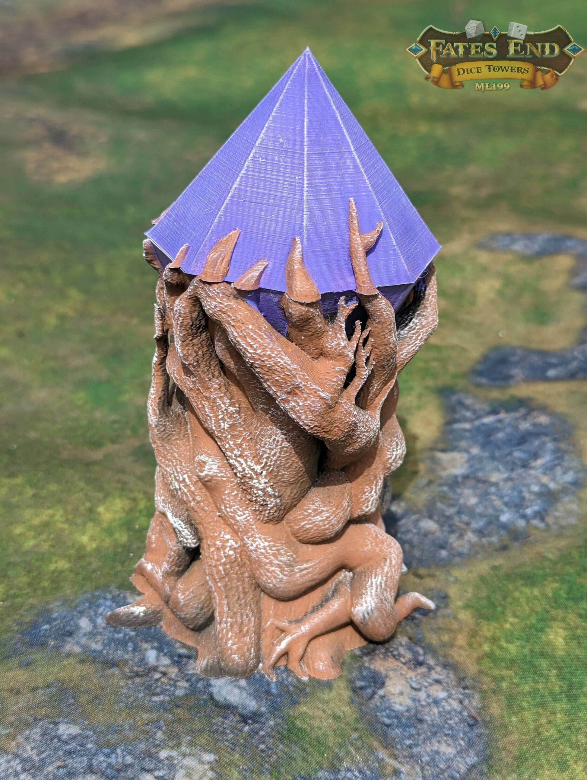 Druid's Crystal Focus 3D Printed Dice Jail | RPG Dice Vault | D20 Box | Player Gift - Guard Your Dice with Nature's Luminous Mystique! - Black / Yes- Include Random Dice Set