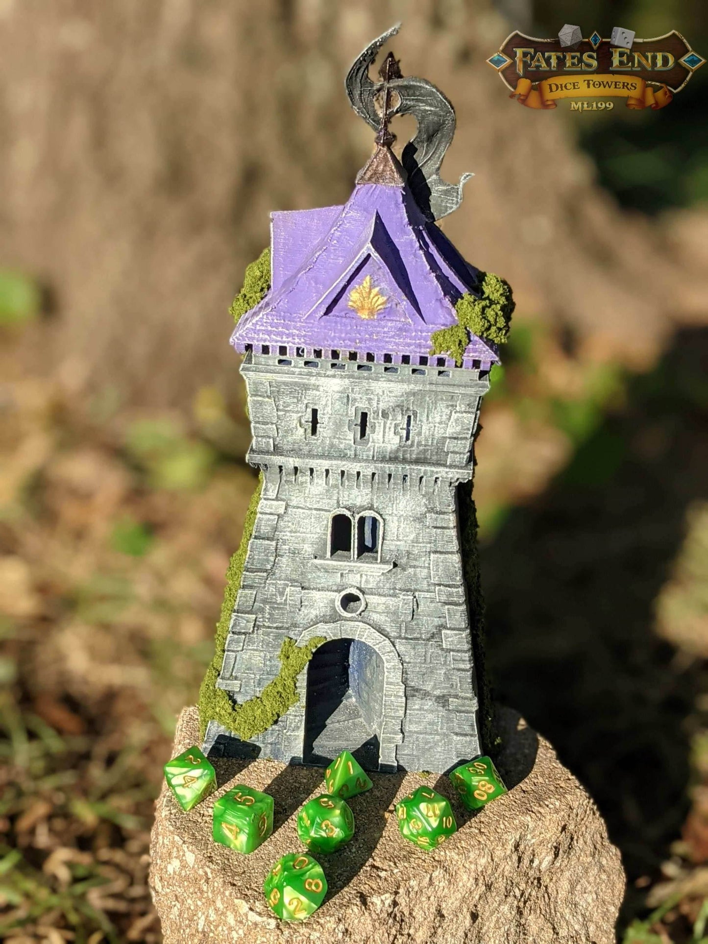 Ranger 3D Printed Dice Tower - Fate's End Collection - Guiding your Arrows to their True Targets! - Black / Yes- Include Random Dice Set