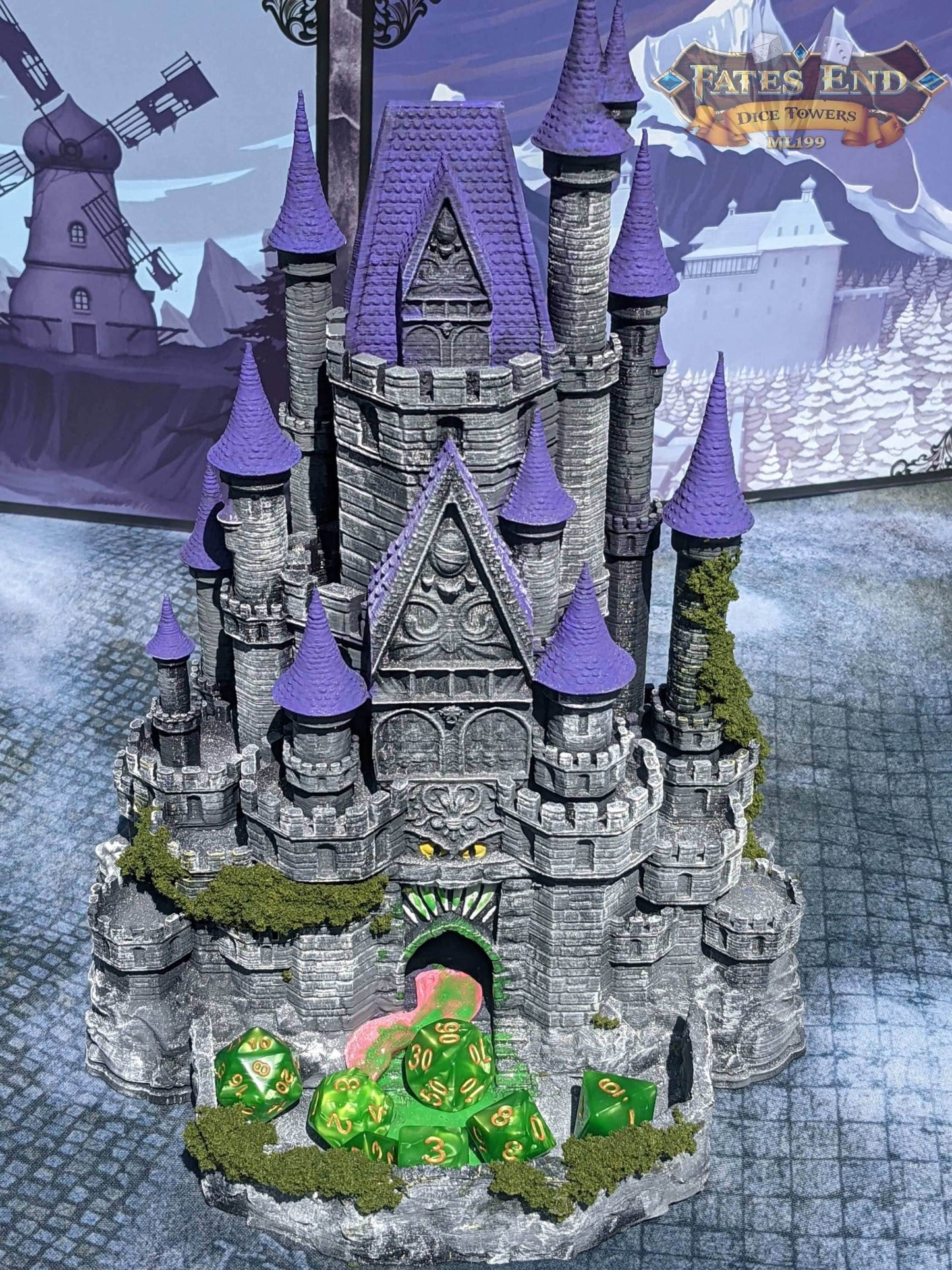 Mimic Castle 3D Printed Dice Tower- Fate's End Collection- Conquer the Mysteries of the Mimic Castle! - Black / Yes- Include Random Dice Set