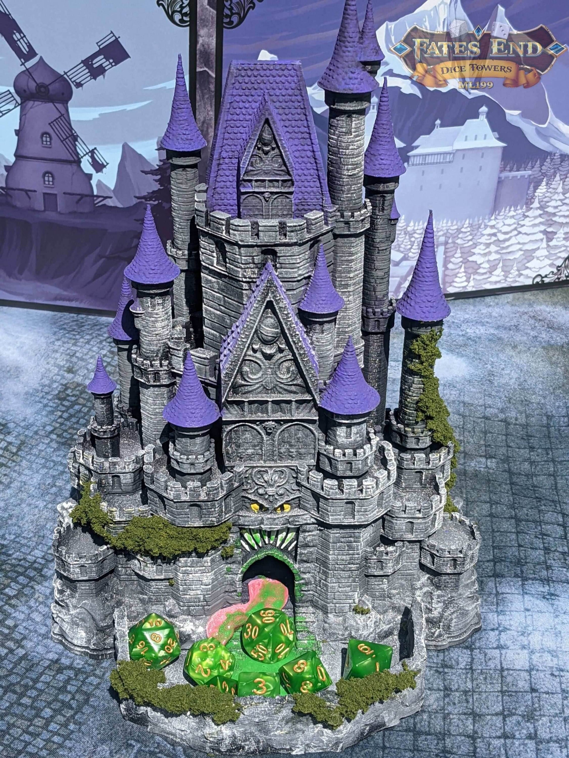 Mimic Castle 3D Printed Dice Tower- Fate's End Collection- Conquer the Mysteries of the Mimic Castle! - Black / Yes- Include Random Dice Set