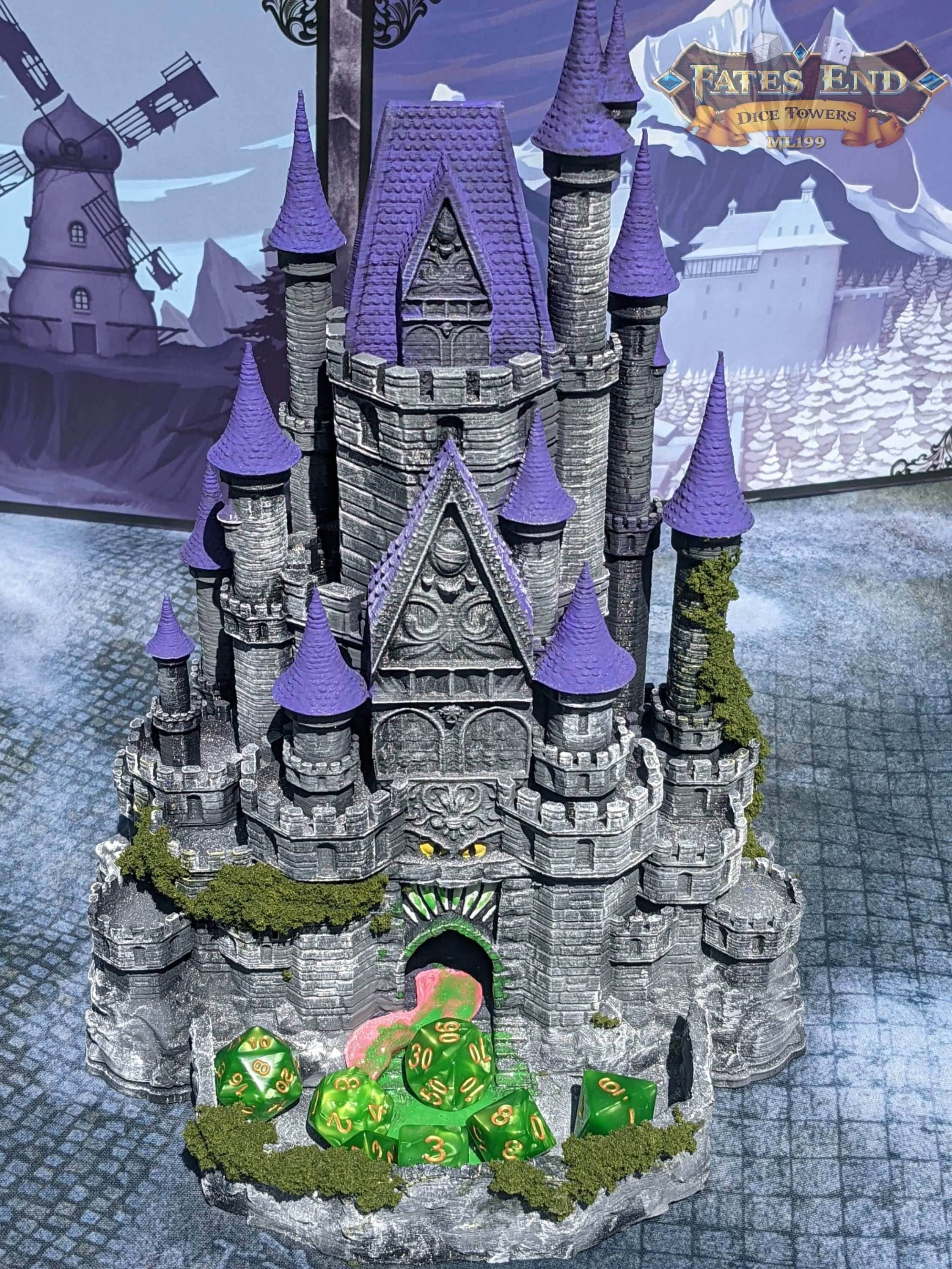 Mimic Castle 3D Printed Dice Tower- Fate's End Collection- Conquer the Mysteries of the Mimic Castle! - Black / Yes- Include Random Dice Set