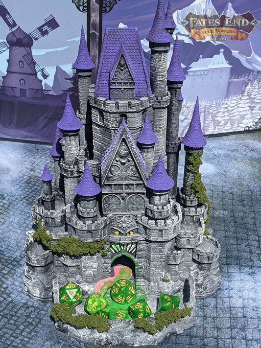 Mimic Castle 3D Printed Dice Tower- Fate's End Collection- Conquer the Mysteries of the Mimic Castle! - Black / Yes- Include Random Dice Set